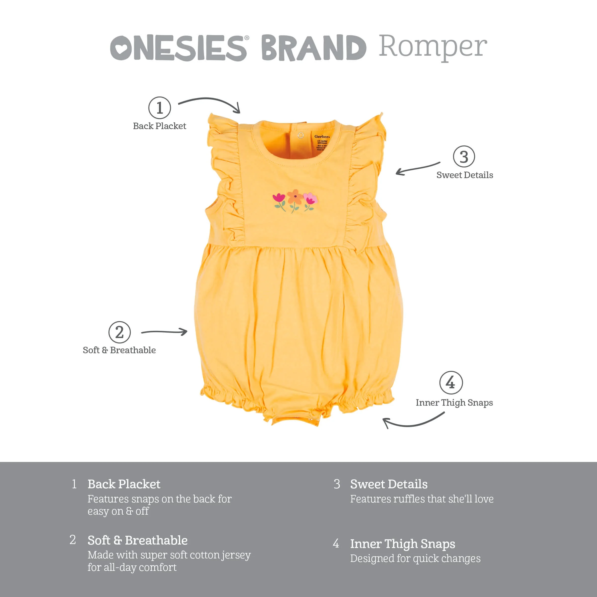 3-Pack Baby Girls Floral Fox Rompers - Image 10