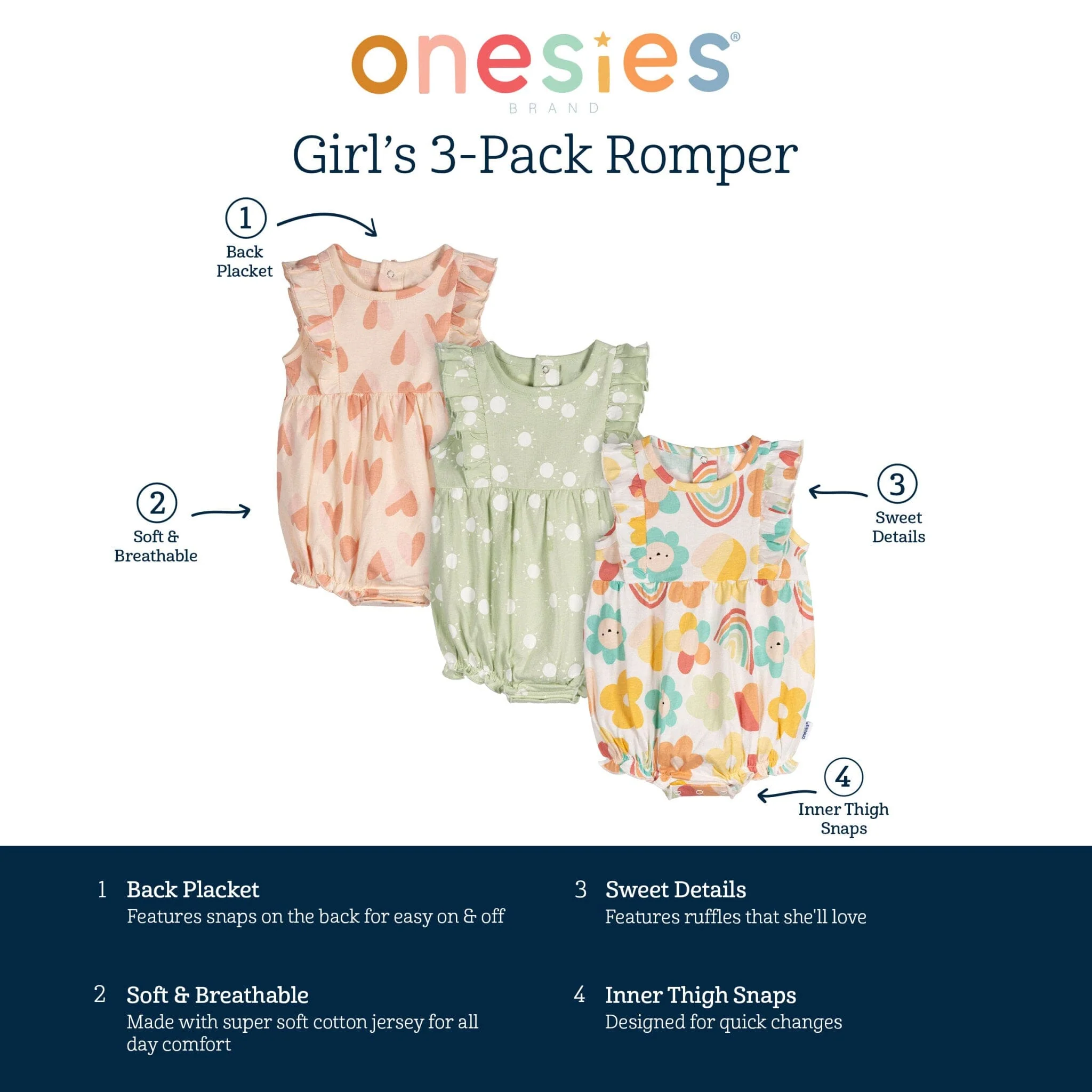 3-Pack Baby Girls Garden Rompers - Image 8