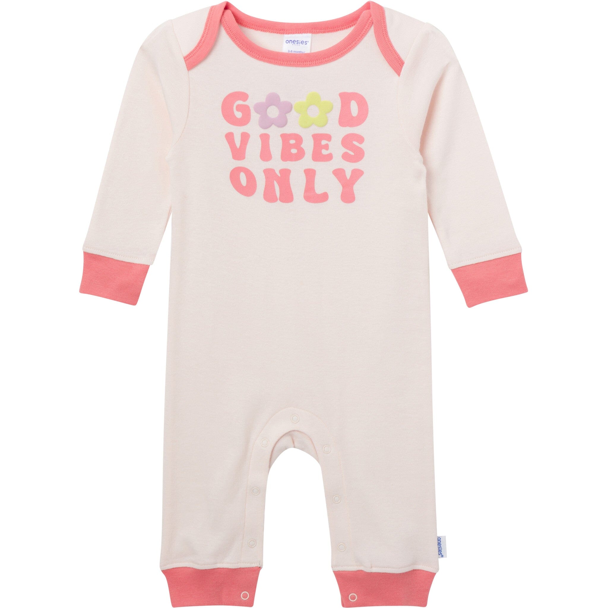 3-Pack Baby Girls Good Vibes Lap Shoulder Rompers - Image 2