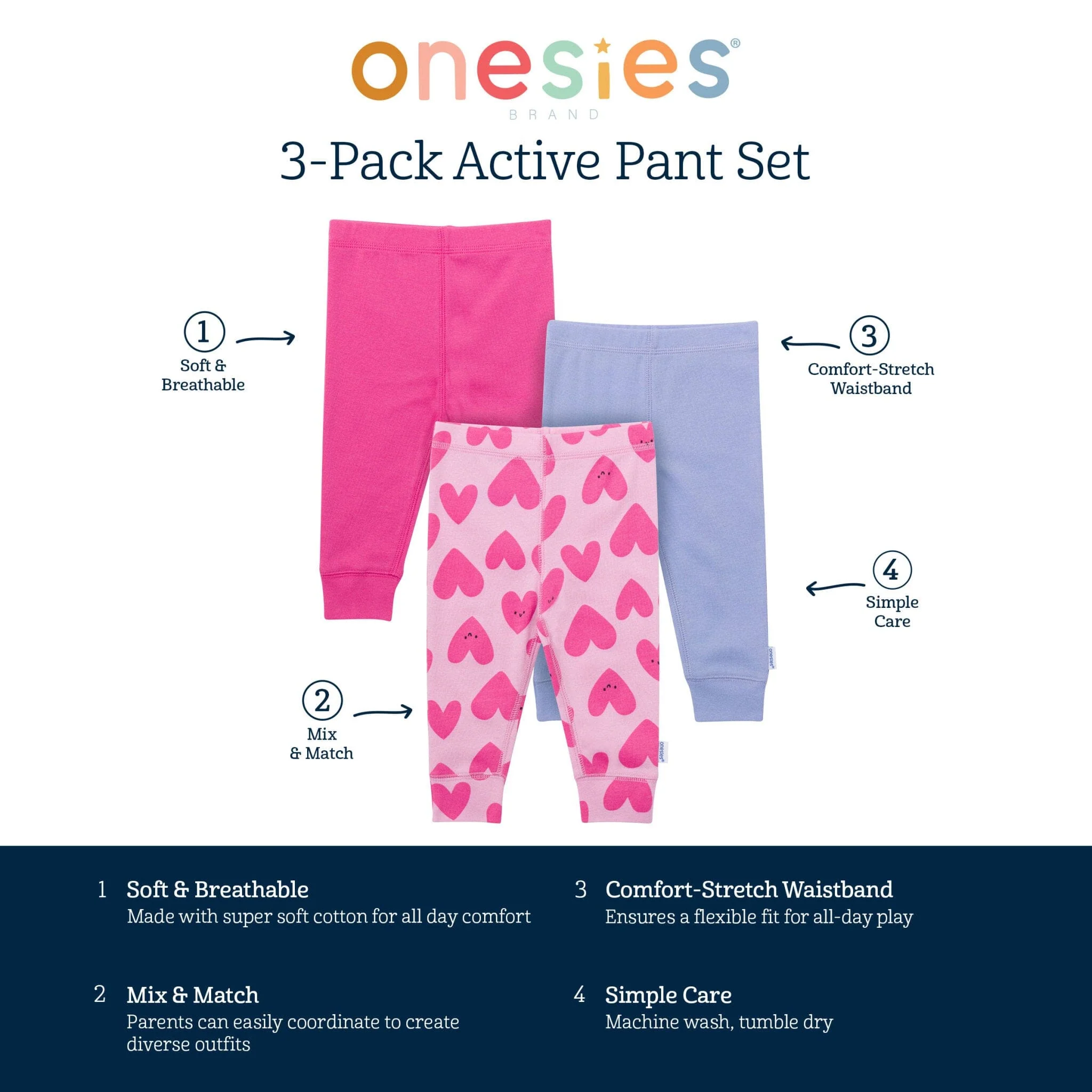 3-Pack Baby Girls Hearts Active Pants - Image 8