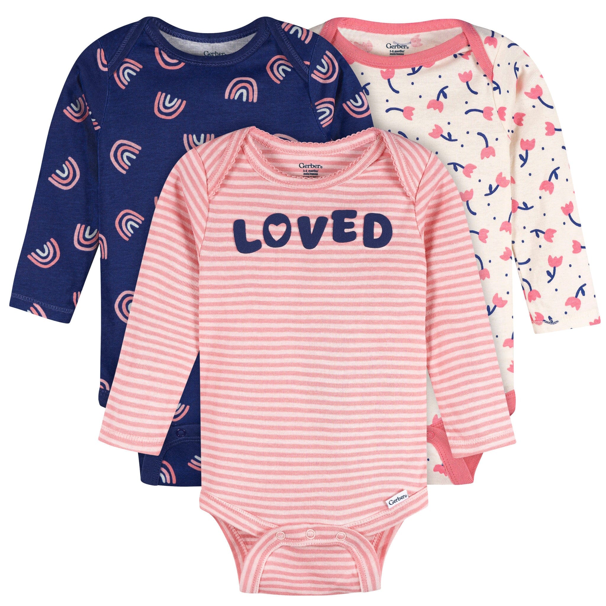 3-Pack Baby Girls Loved Long Sleeve Onesies® Bodysuits