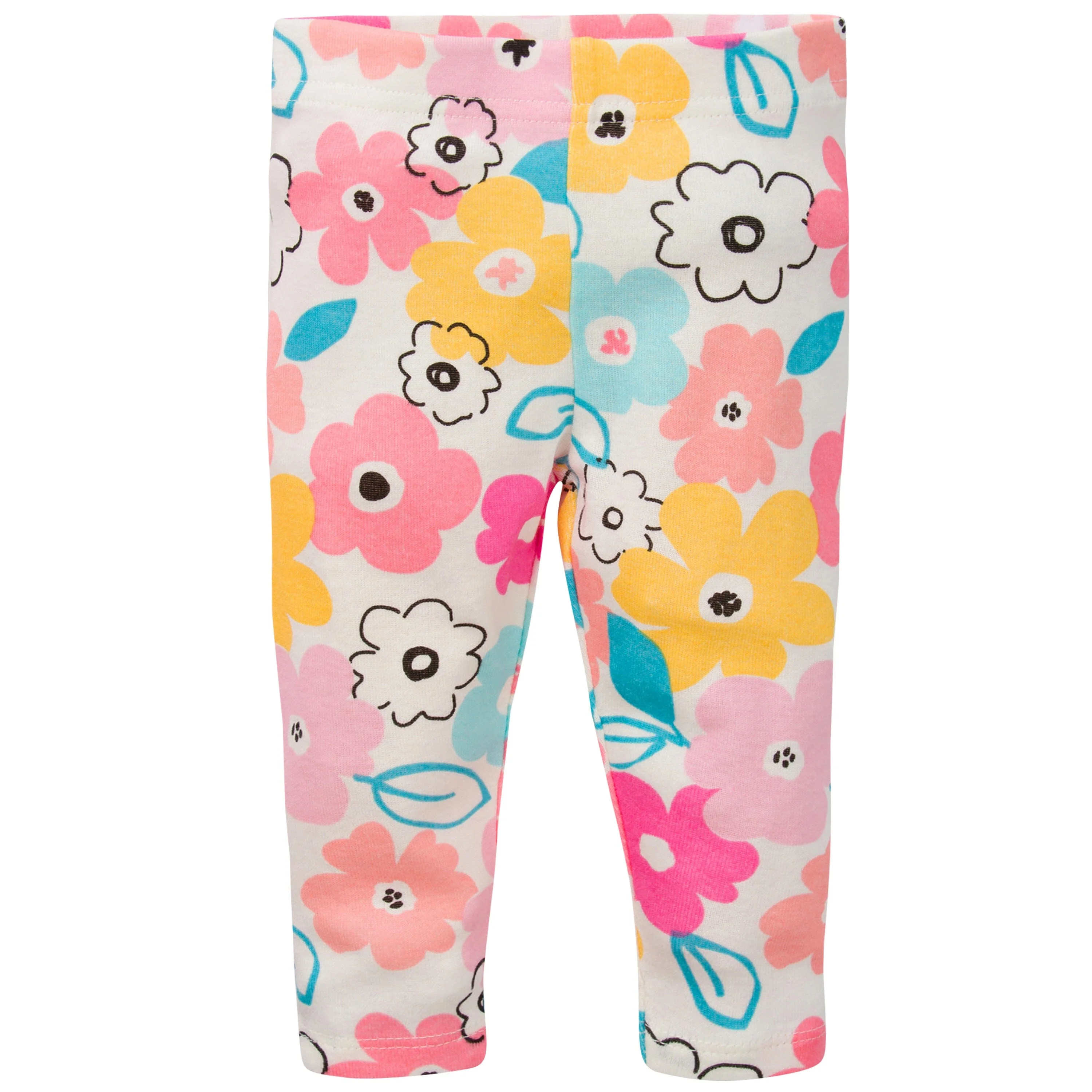 3-Pack Baby Girls Pink, Blue, & Floral Pants - Image 2