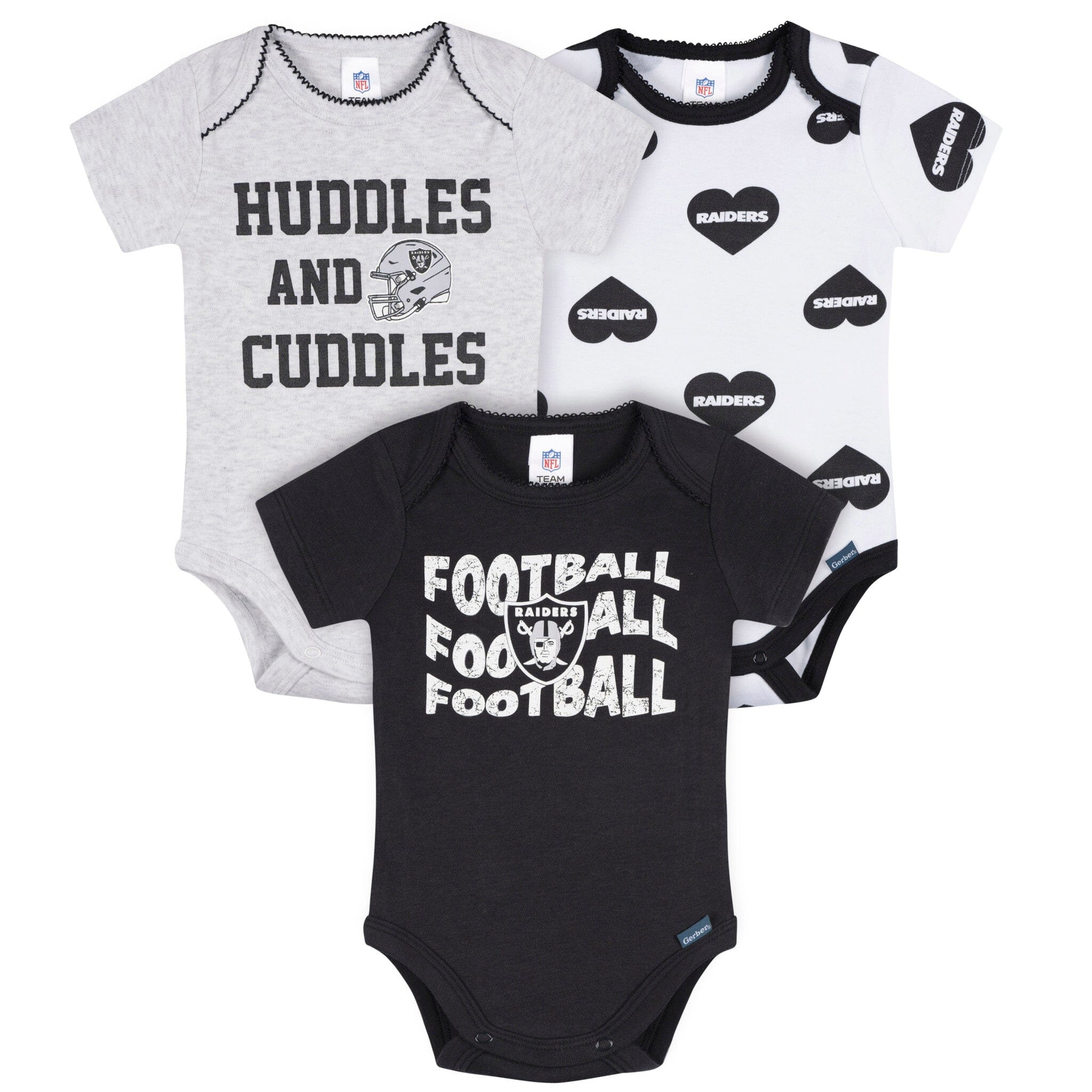 3-Pack Baby Girls Las Vegas Raiders Short Sleeve Bodysuits