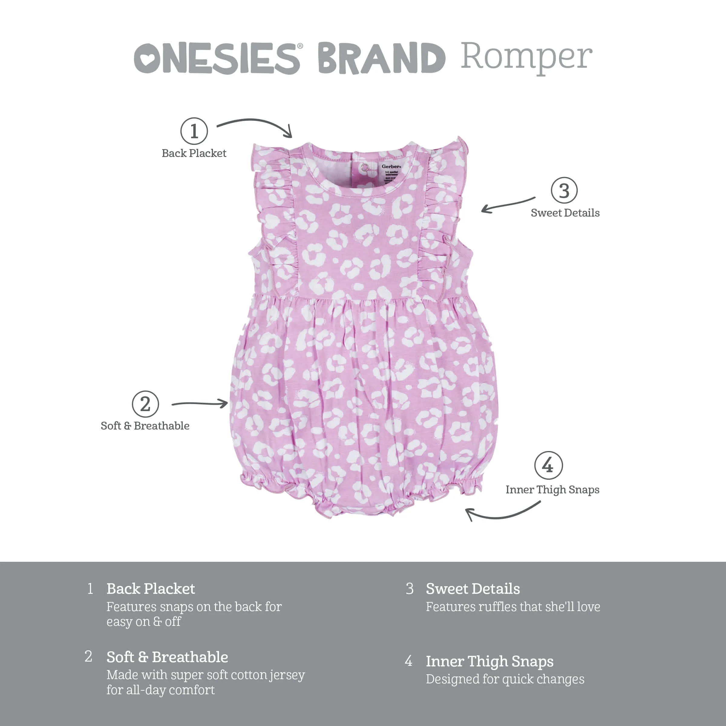 3-Pack Baby Girls Rainbow Floral Rompers - Image 11
