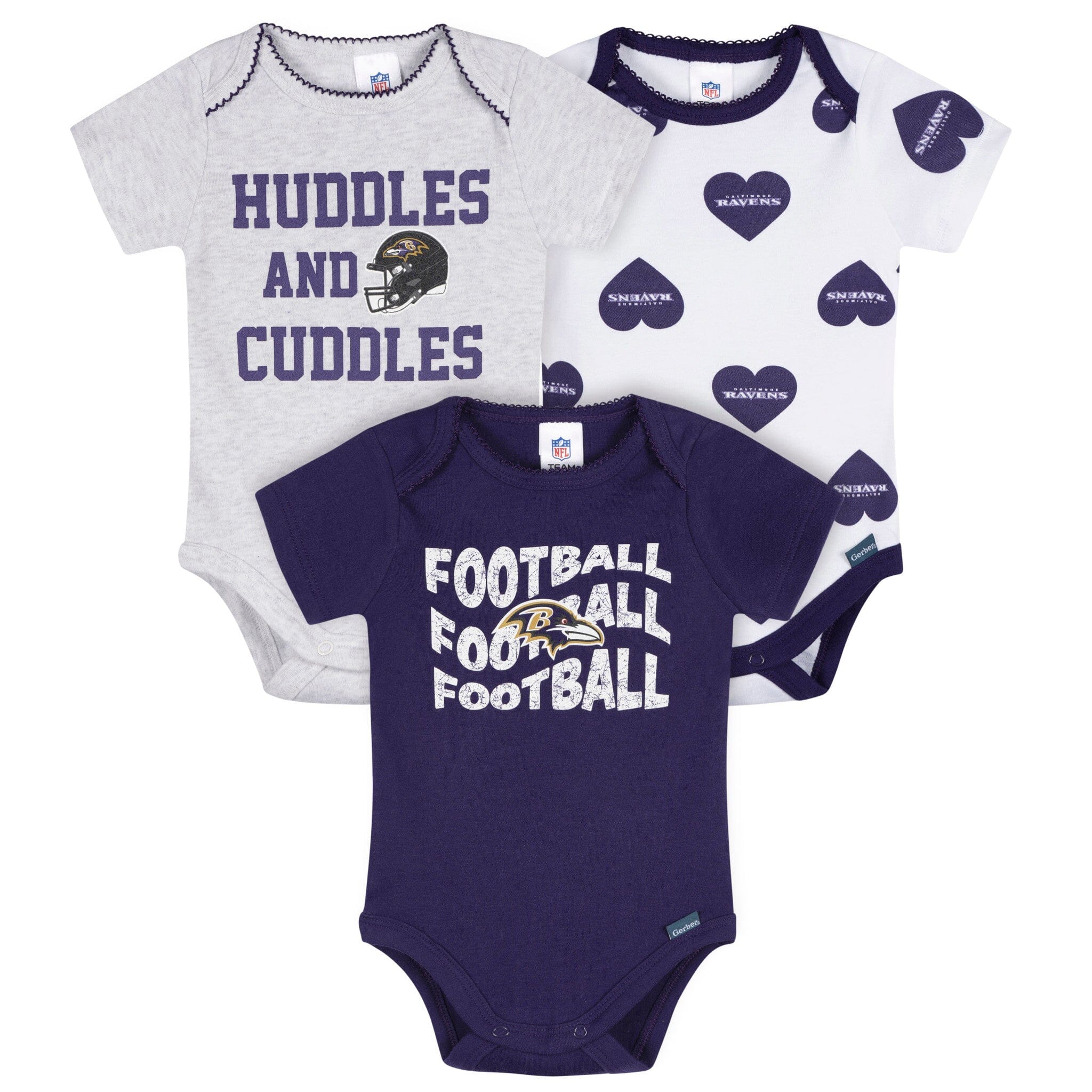 3-Pack Baby Girls Baltimore Ravens Short Sleeve Bodysuits