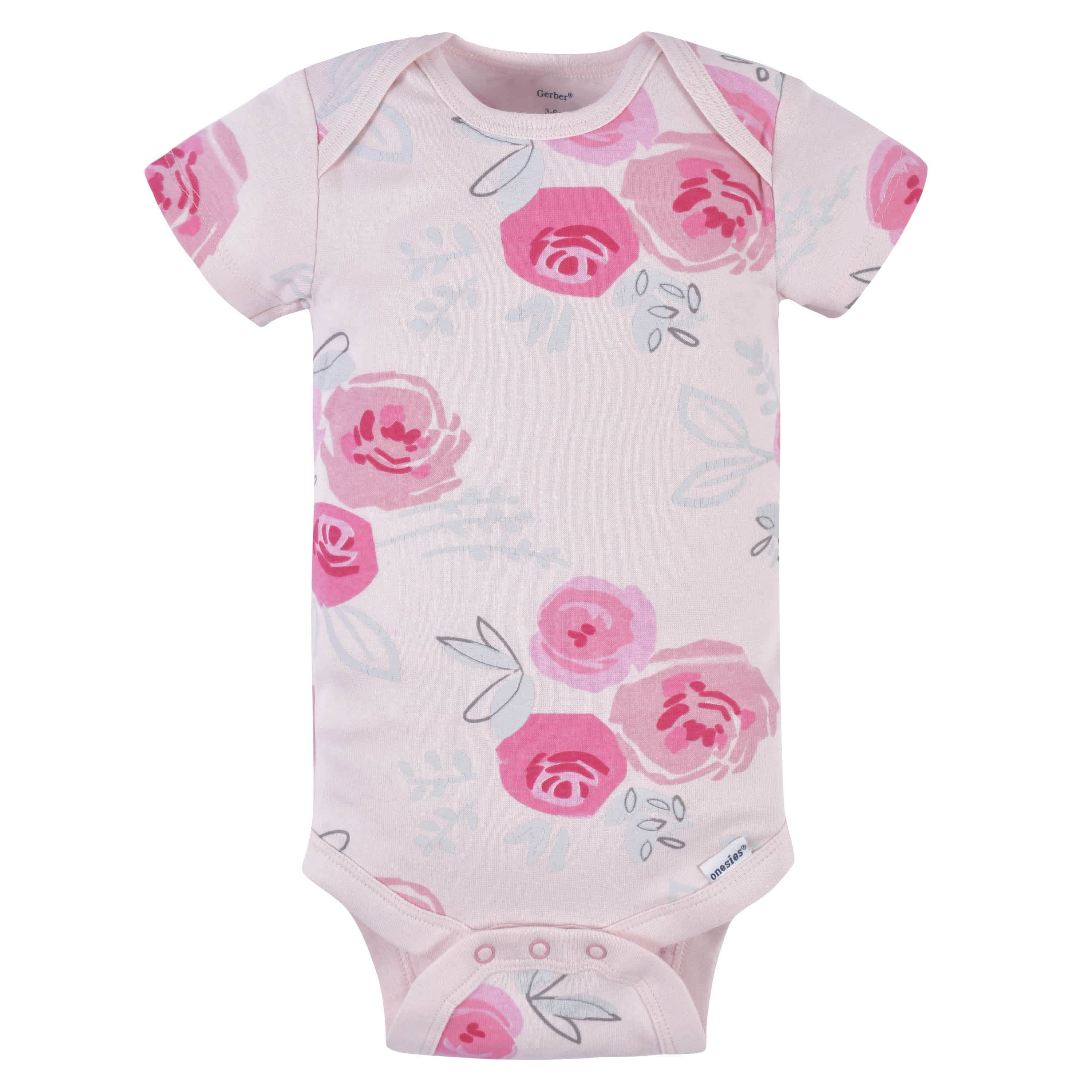 3-Pack Baby Girls Comfy Stretch Roses & Bunnies Short Sleeve Onesies® Bodysuits - Image 4