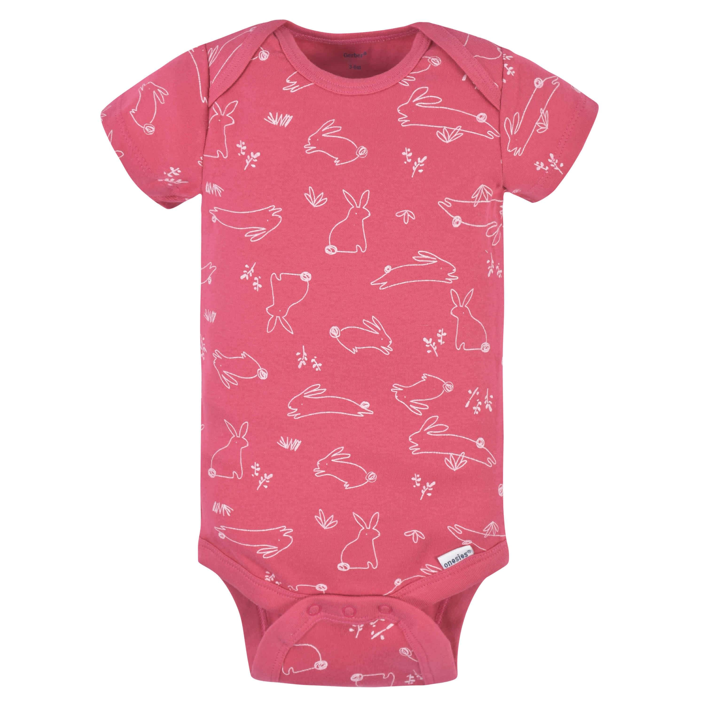 3-Pack Baby Girls Comfy Stretch Roses & Bunnies Short Sleeve Onesies® Bodysuits - Image 6