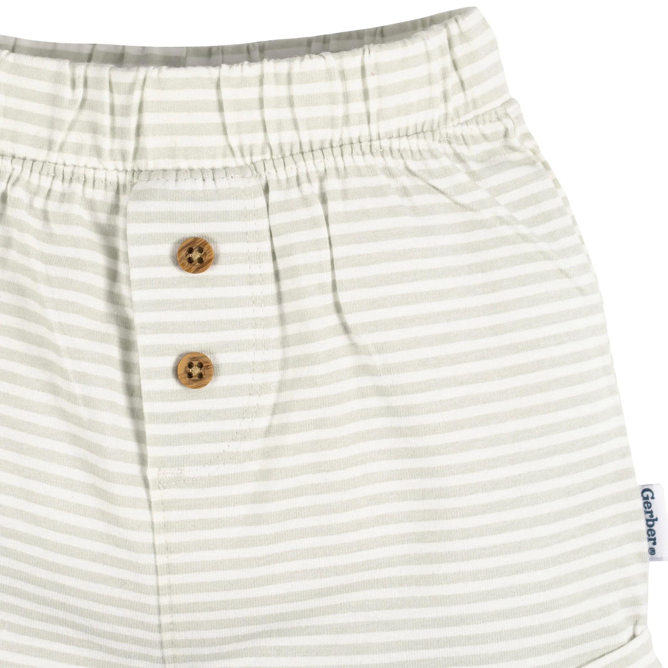 3-Pack Baby Neutral Tan Stripe, Dark Grey Heather, & Black Knit Shorts - Image 3
