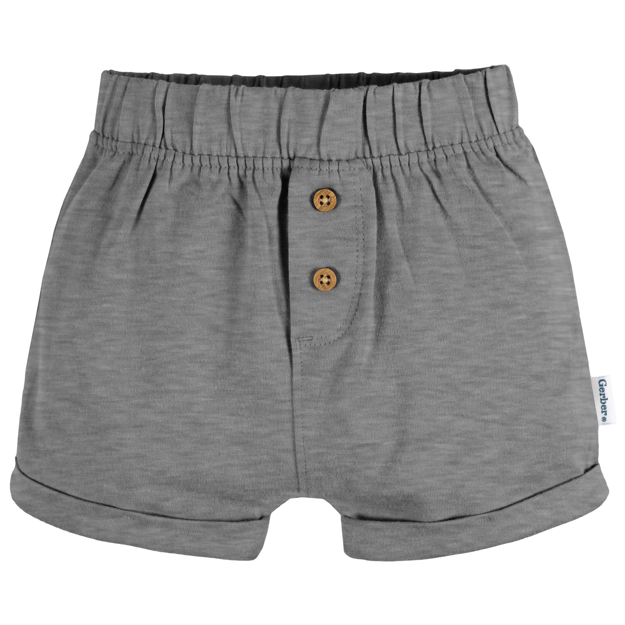 3-Pack Baby Neutral Tan Stripe, Dark Grey Heather, & Black Knit Shorts - Image 4