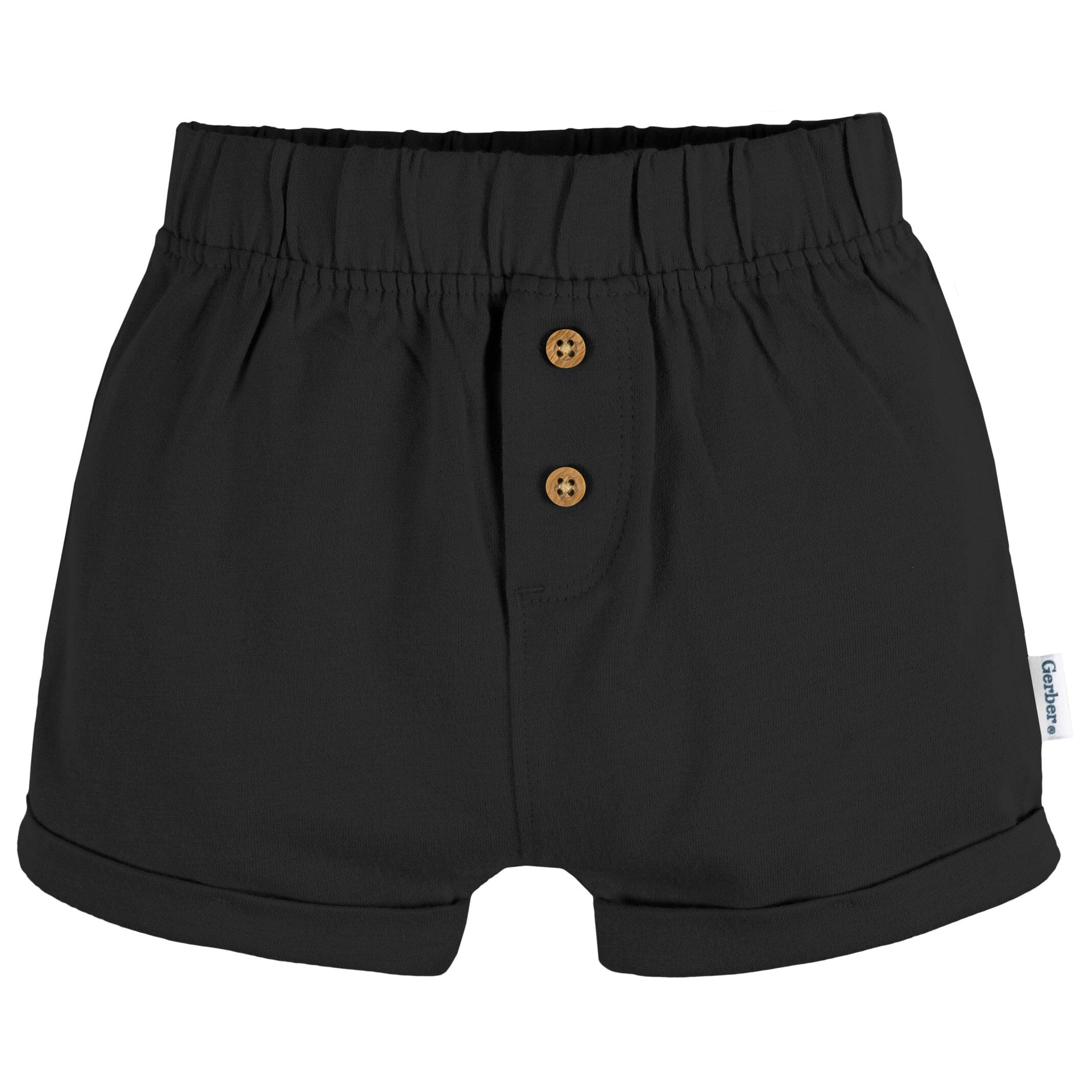 3-Pack Baby Neutral Tan Stripe, Dark Grey Heather, & Black Knit Shorts - Image 5