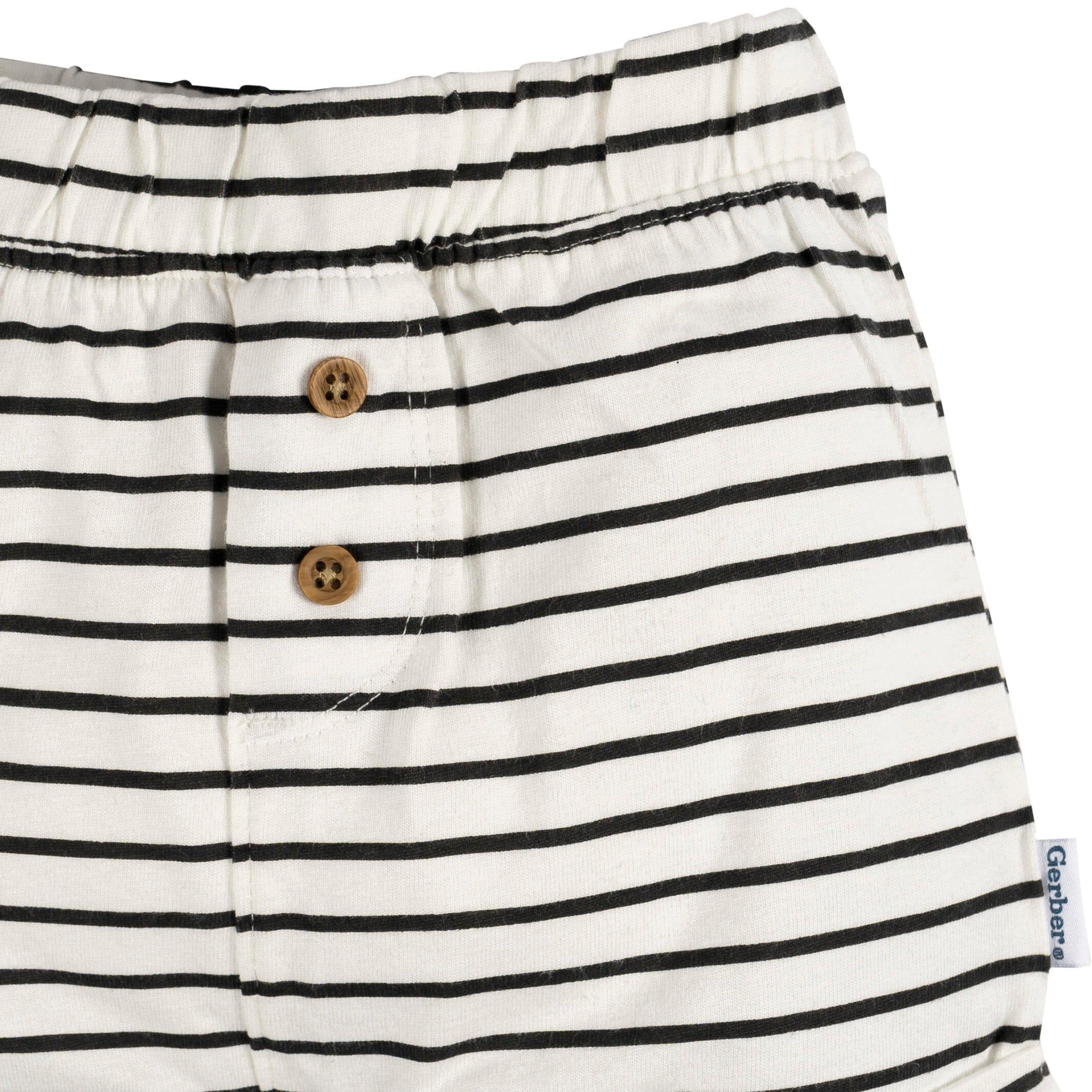 3-Pack Baby Neutral Black Stripe, Light Grey Heather, & Green Knit Shorts - Image 3