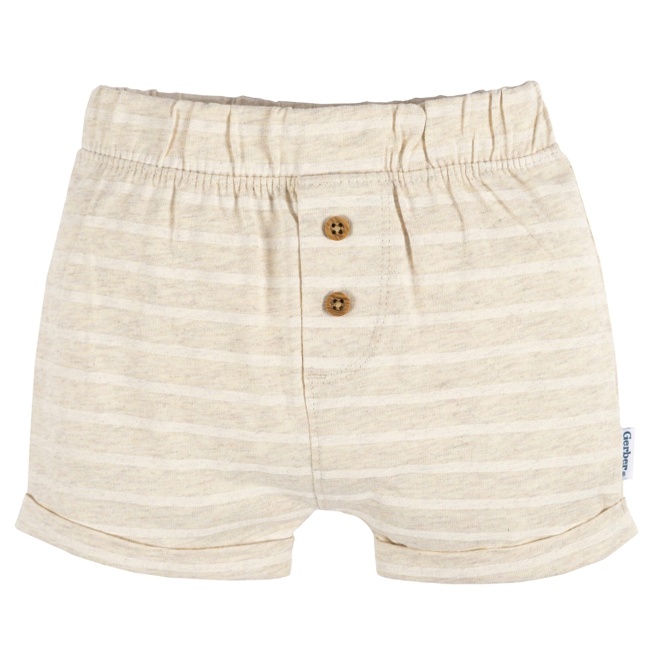3-Pack Baby Neutral Tan Stripe, Tan, & Grey Knit Shorts - Image 3
