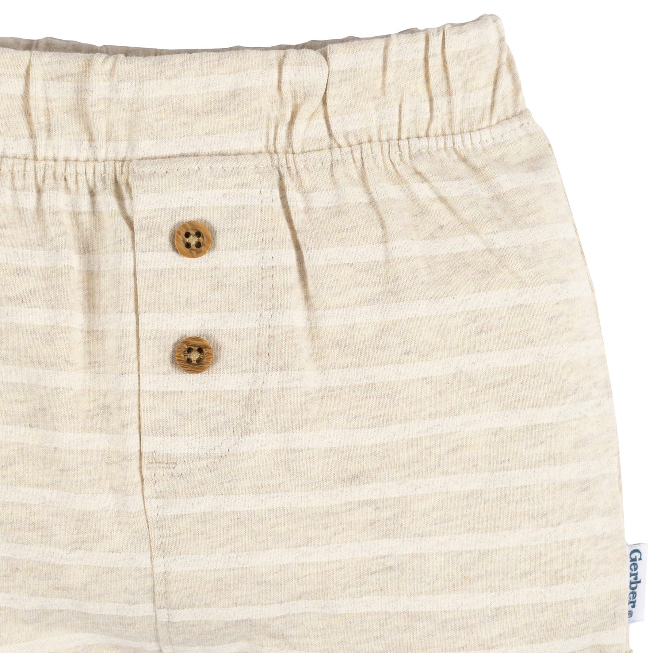 3-Pack Baby Neutral Tan Stripe, Tan, & Grey Knit Shorts - Image 4