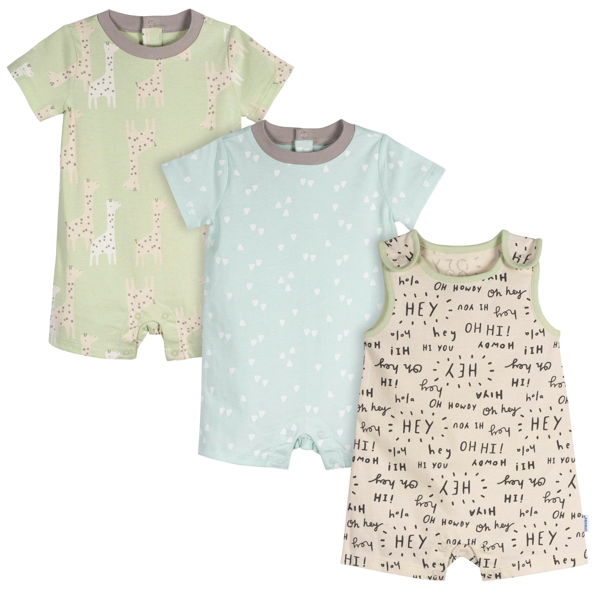 3-Pack Baby Neutral Hello Rompers