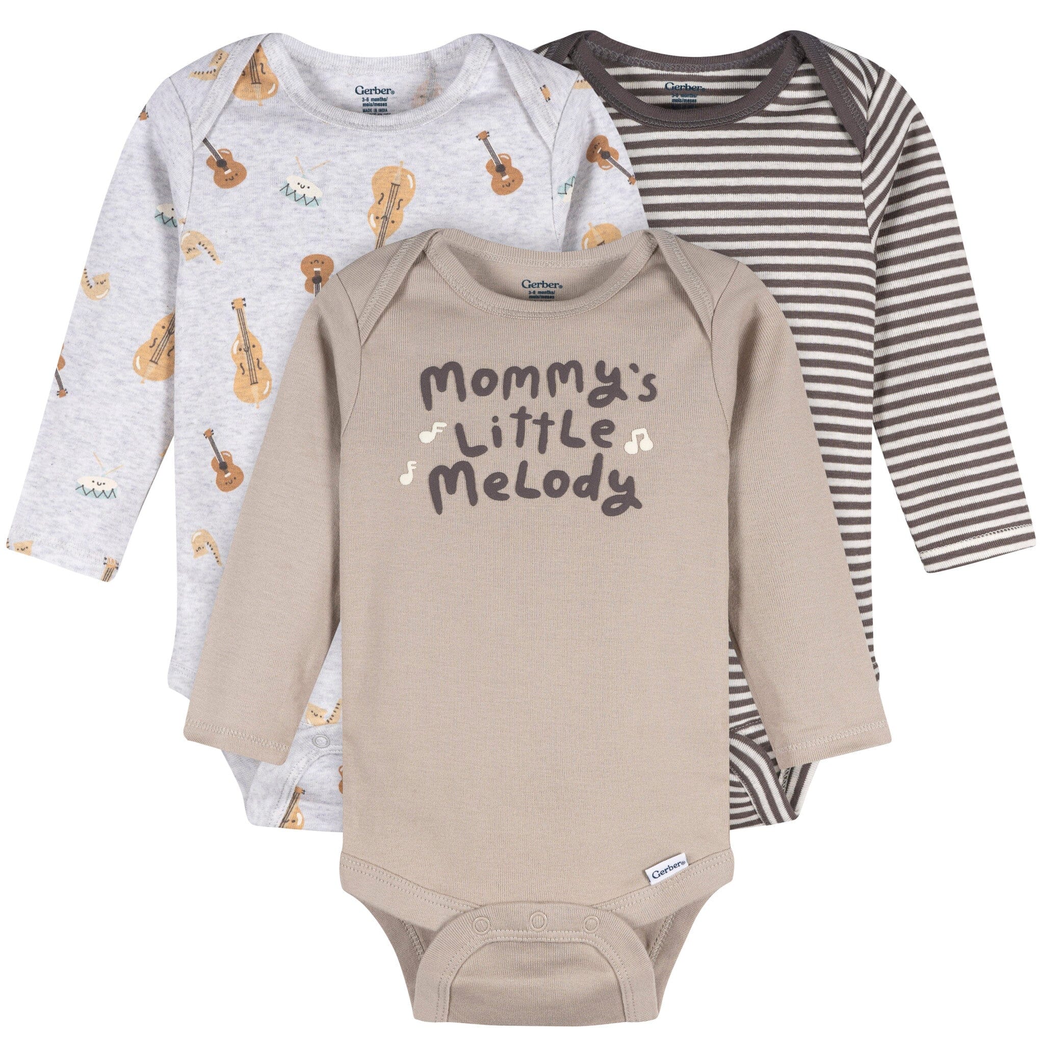 3-Pack Baby Neutral Little Melody Long Sleeve Onesies® Bodysuits