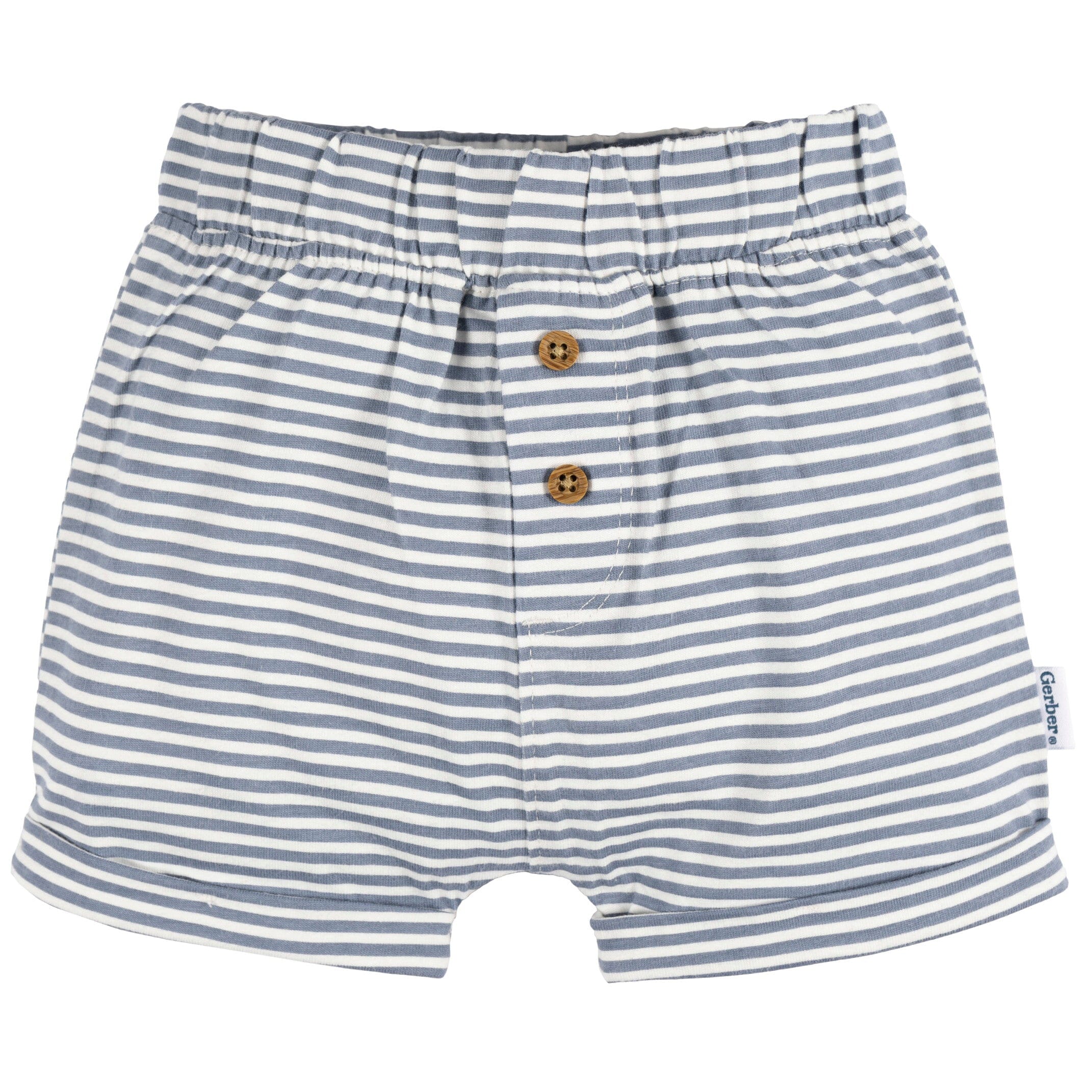 3-Pack Baby Neutral Navy Stripe, Oatmeal, & Navy Knit Shorts - Image 2