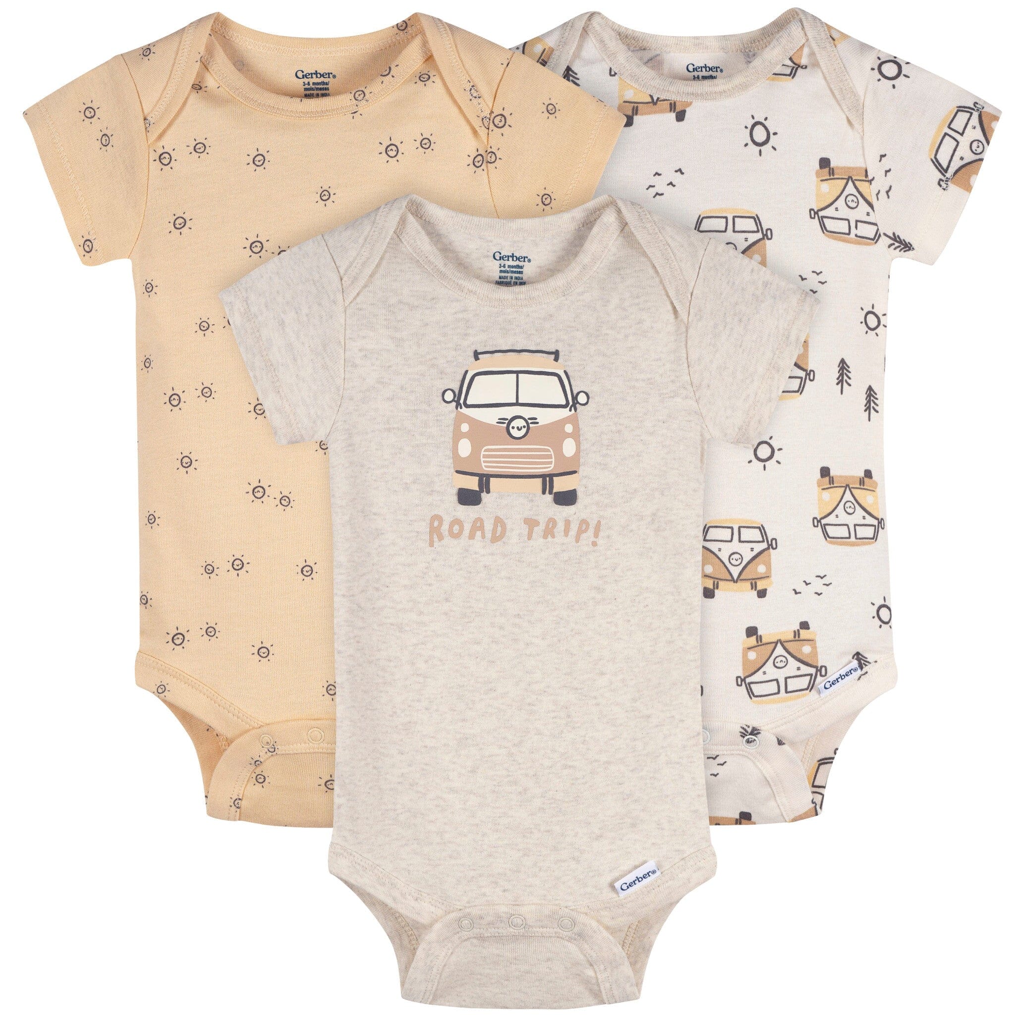3-Pack Baby Neutral Road Trip Short Sleeve Onesies® Bodysuits