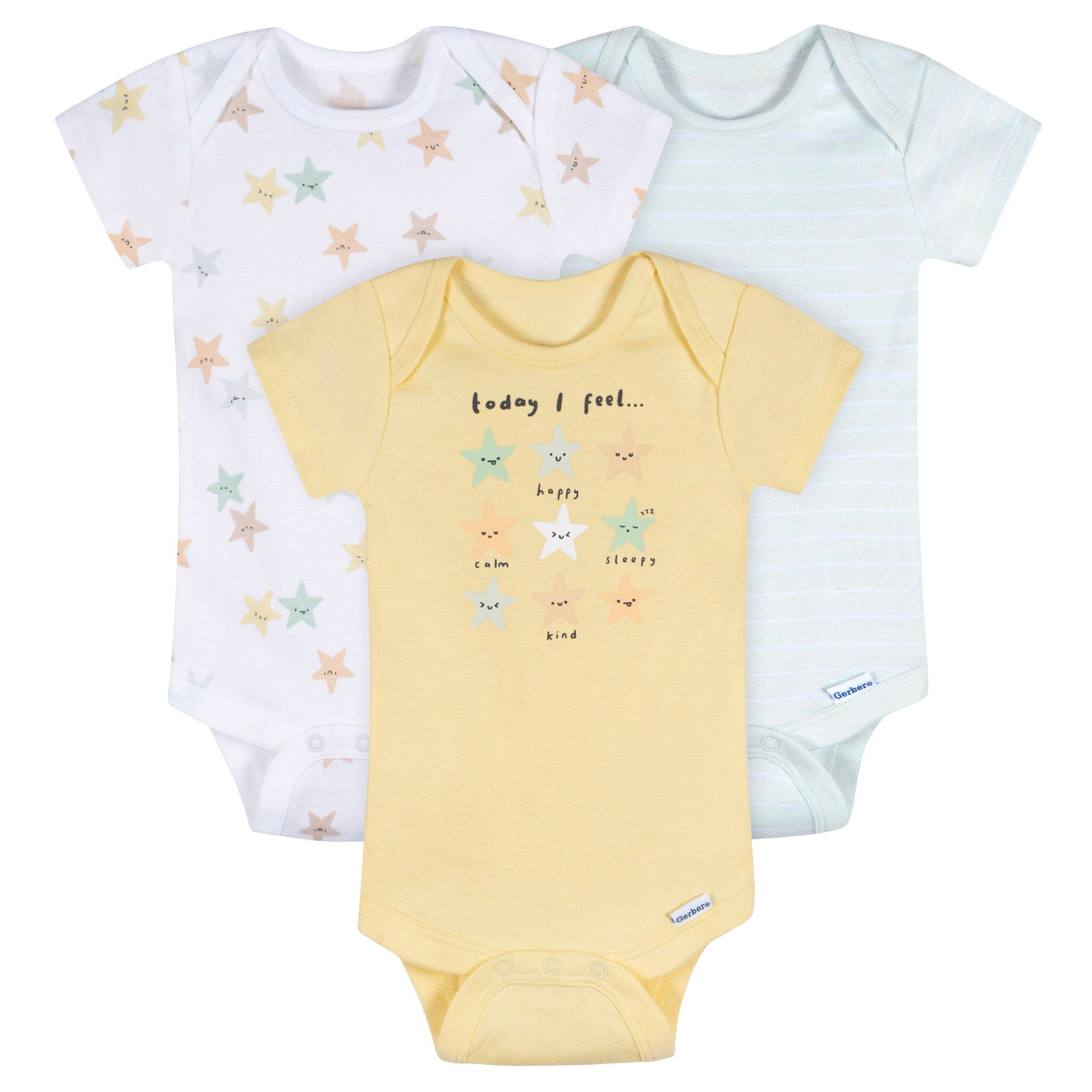 3-Pack Baby Neutral Starry Smiles Short Sleeve Onesies® Bodysuits