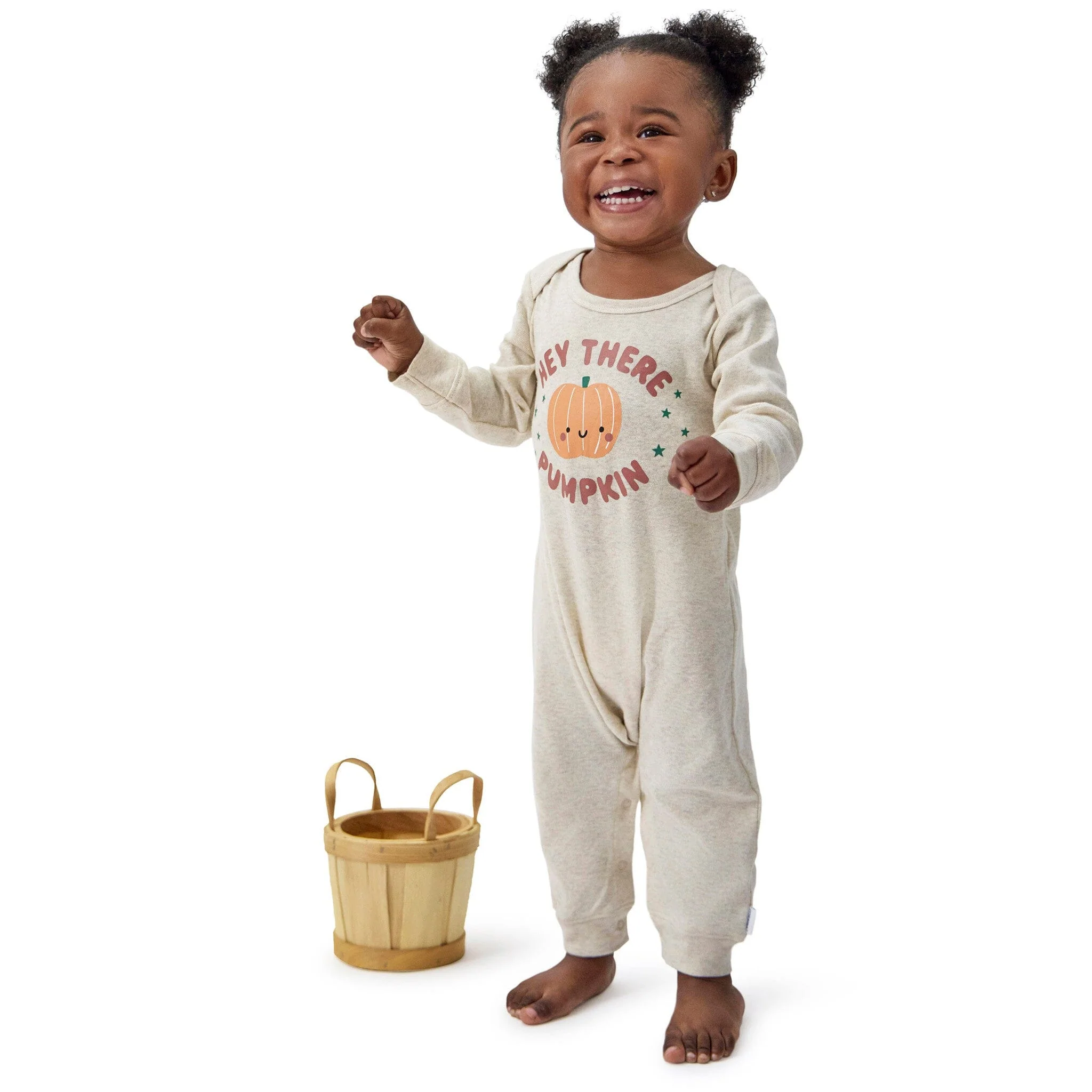 3-Pack Baby Neutral What Fun Pumpkin Lap Shoulder Rompers - Image 3