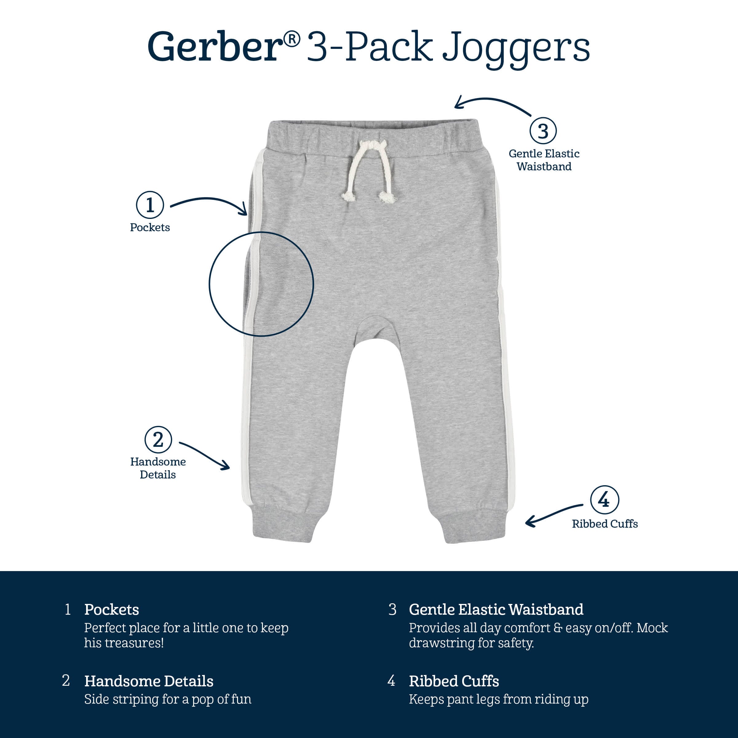 3-Pack Toddler Boys Mustard & Gray Joggers, 5T - Image 5
