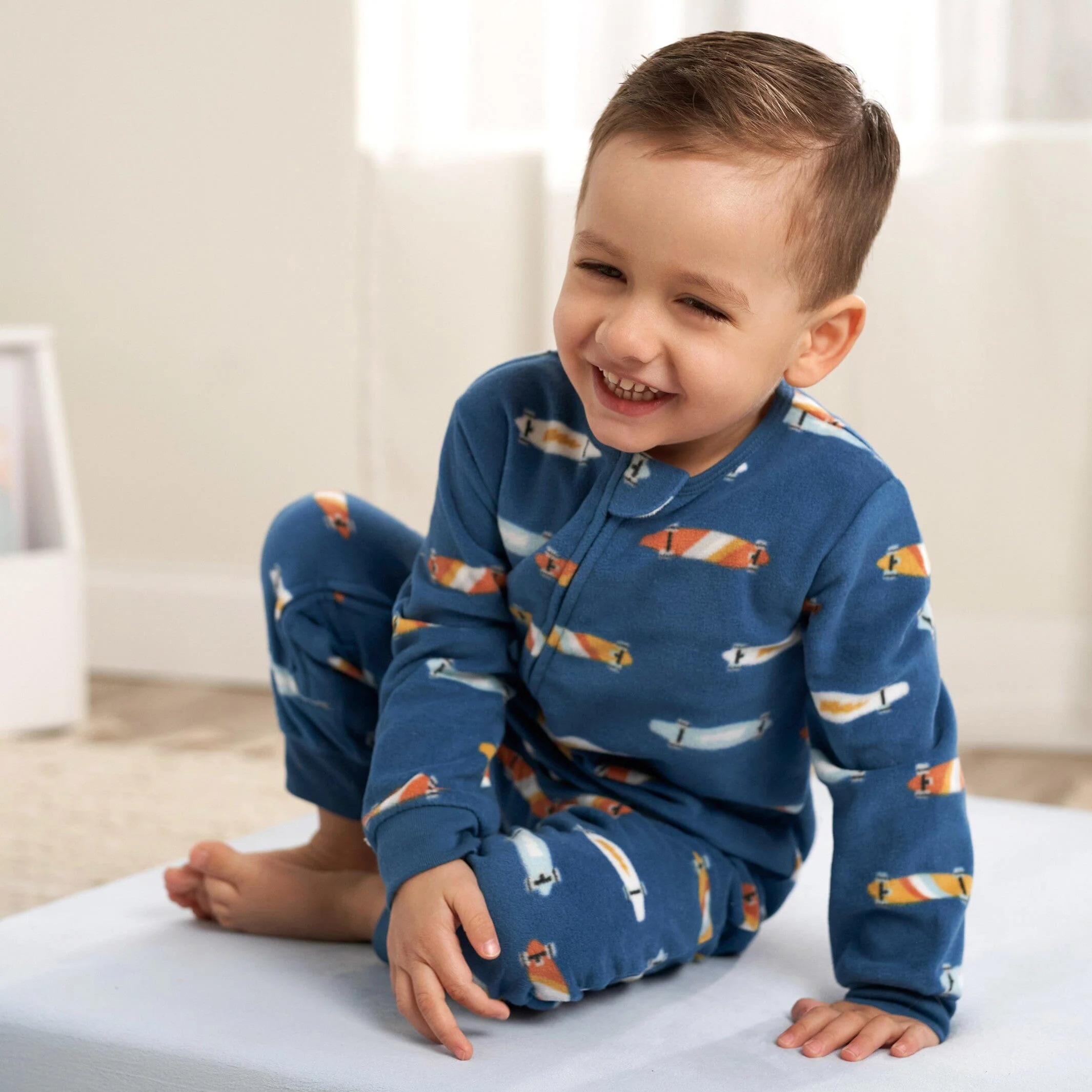 3-Pack Infant & Toddler Boys Skateboards & Guitars Footless Fleece Pajamas - Image 2