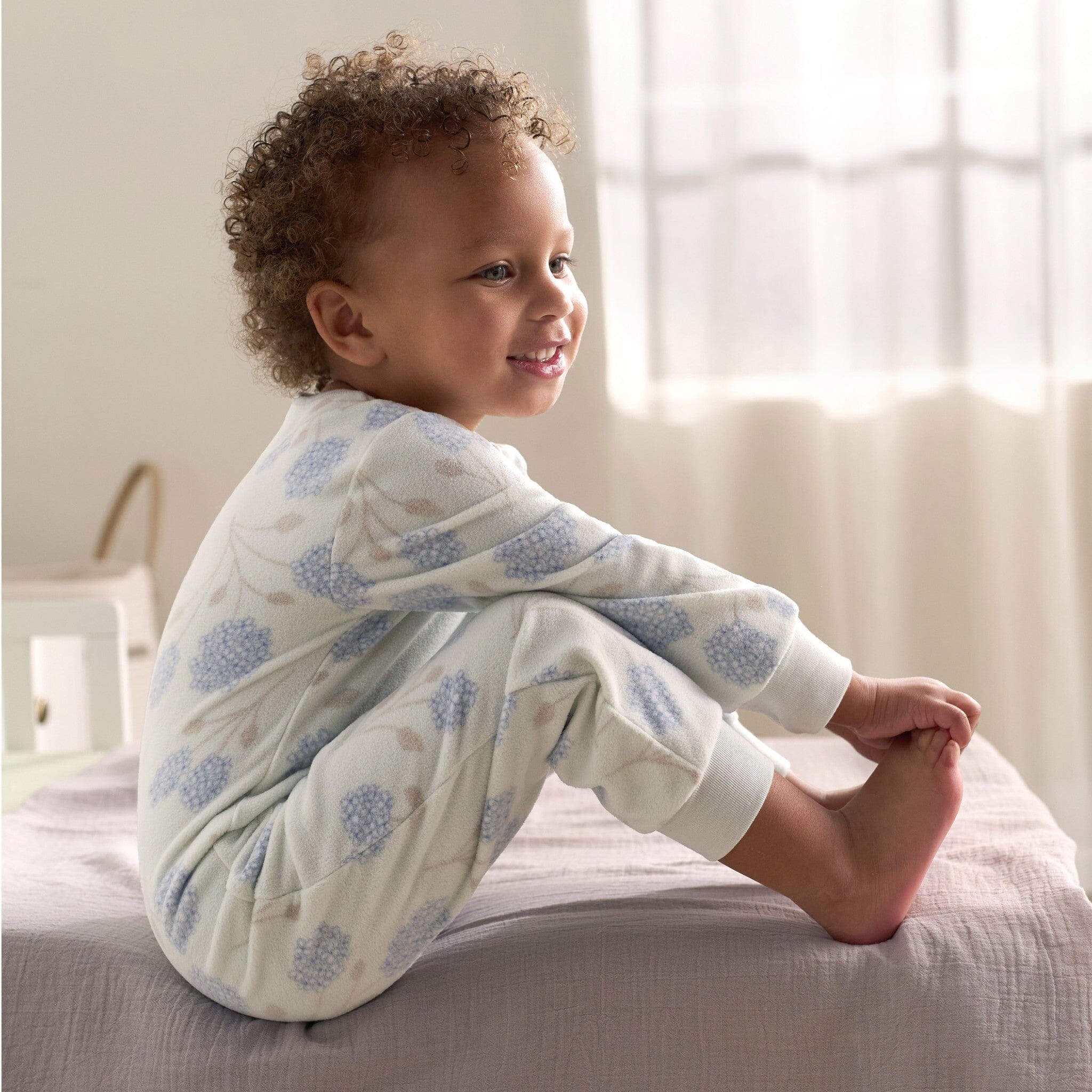 3-Pack Infant & Toddler Girls Blue Floral Footless Fleece Pajamas - Image 2