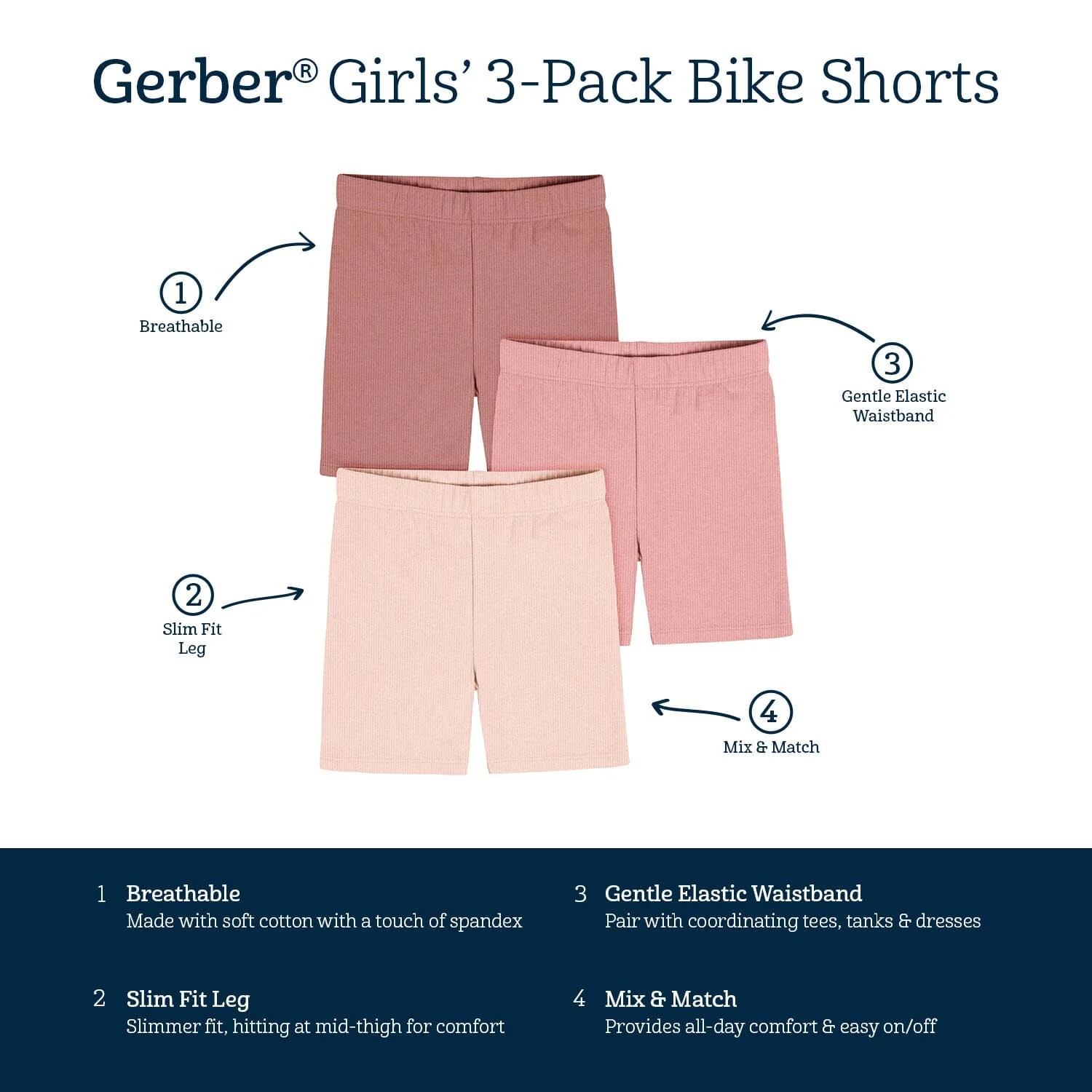 3-Pack Toddler Girls Dusty Pinks Bike Shorts - Image 7
