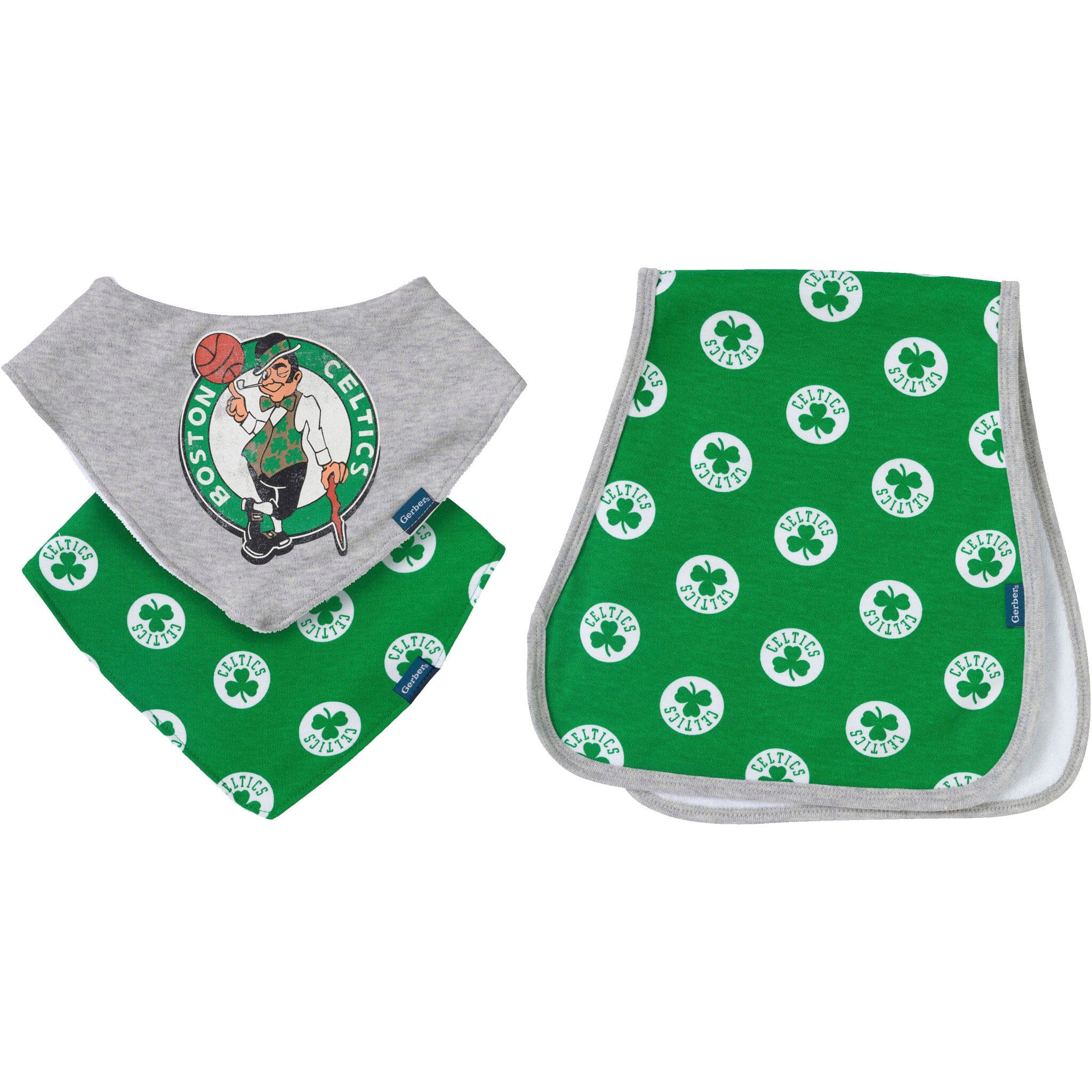 3-Piece Baby Neutral Boston Celtics Bandana Bib and Burp Cloth Set