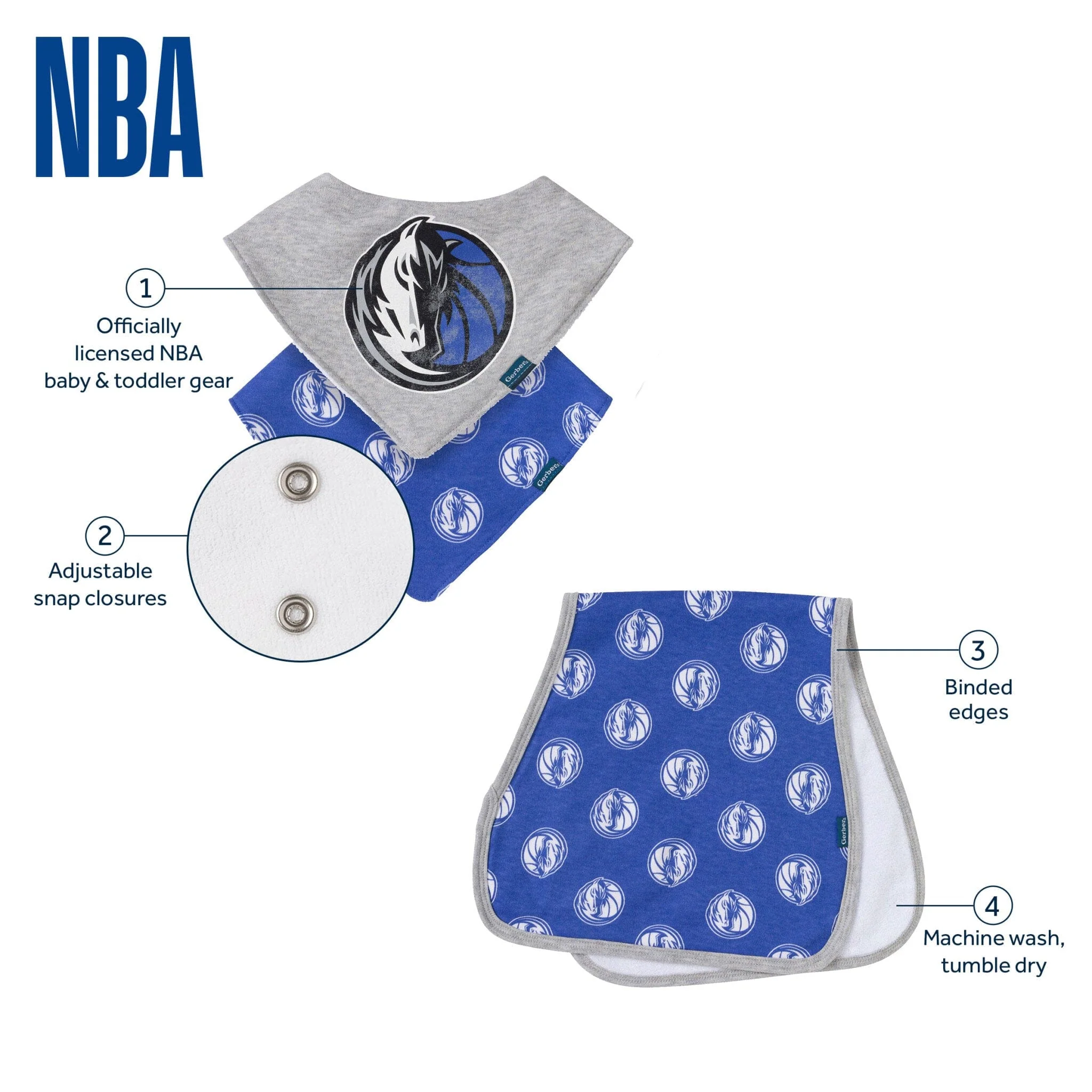 3-Piece Baby Neutral Dallas Mavericks Bandana Bib and Burp Cloth Set - Image 5