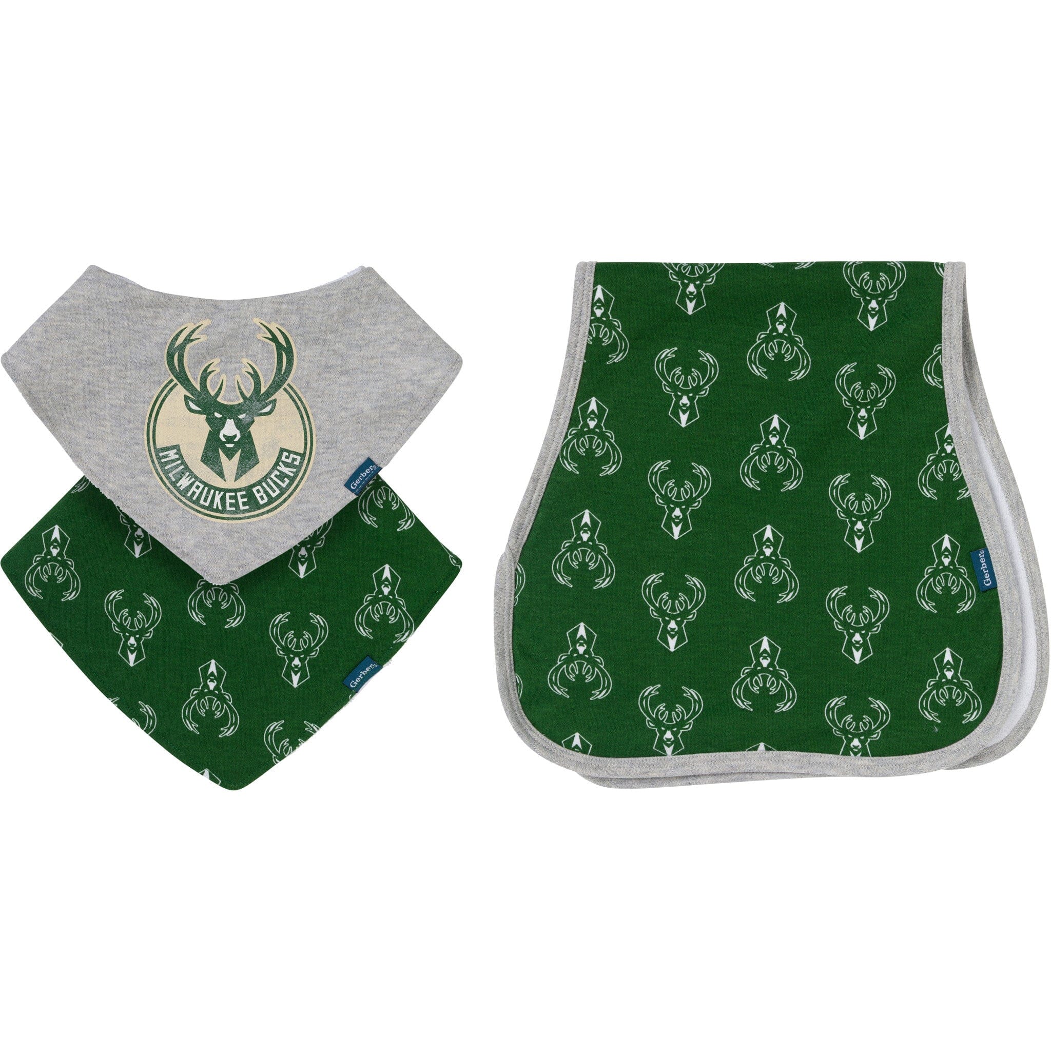 3-Piece Baby Neutral Milwaukee Bucks Bandana Bib and Burp Cloth Set