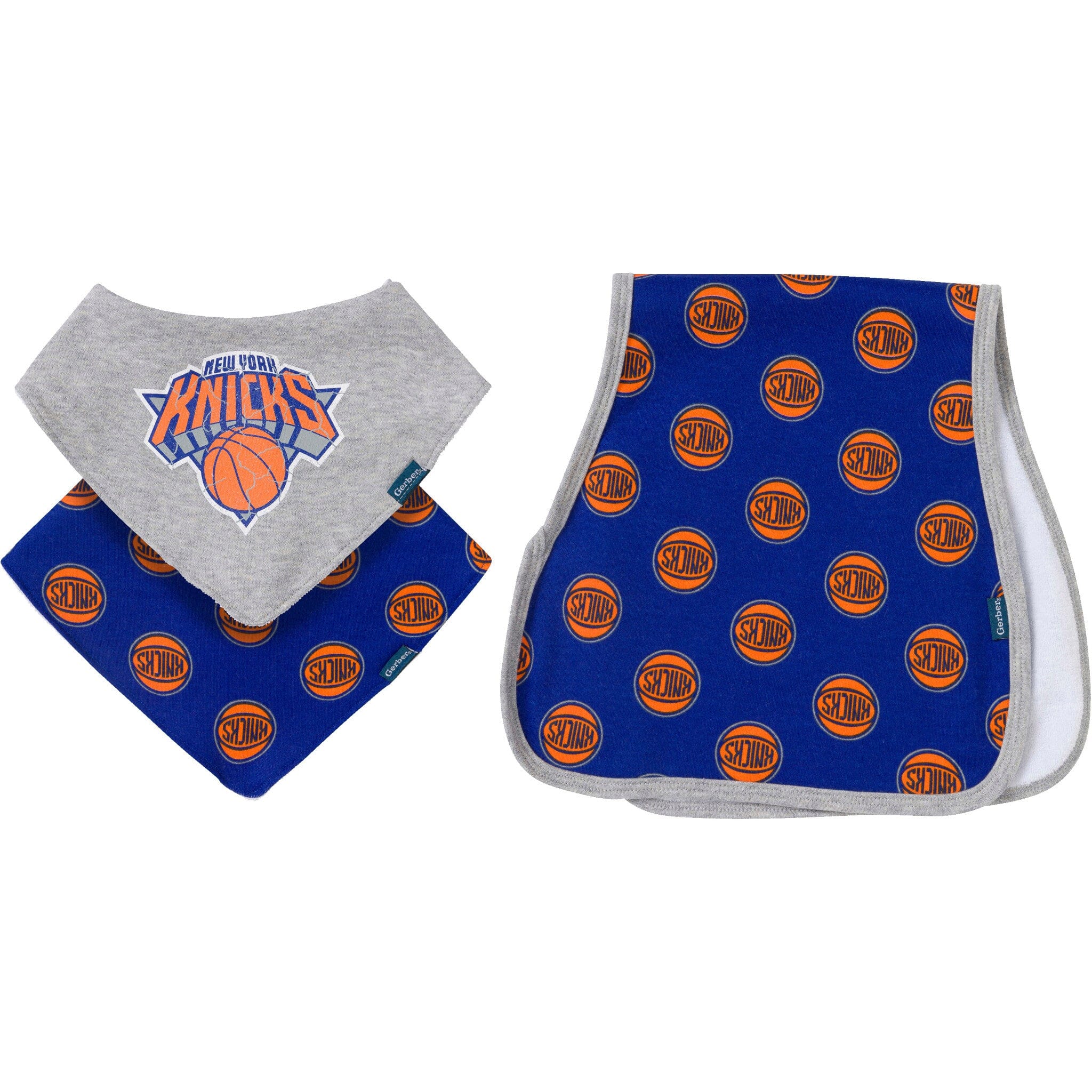 3-Piece Baby Neutral New York Knicks Bandana Bib and Burp Cloth Set