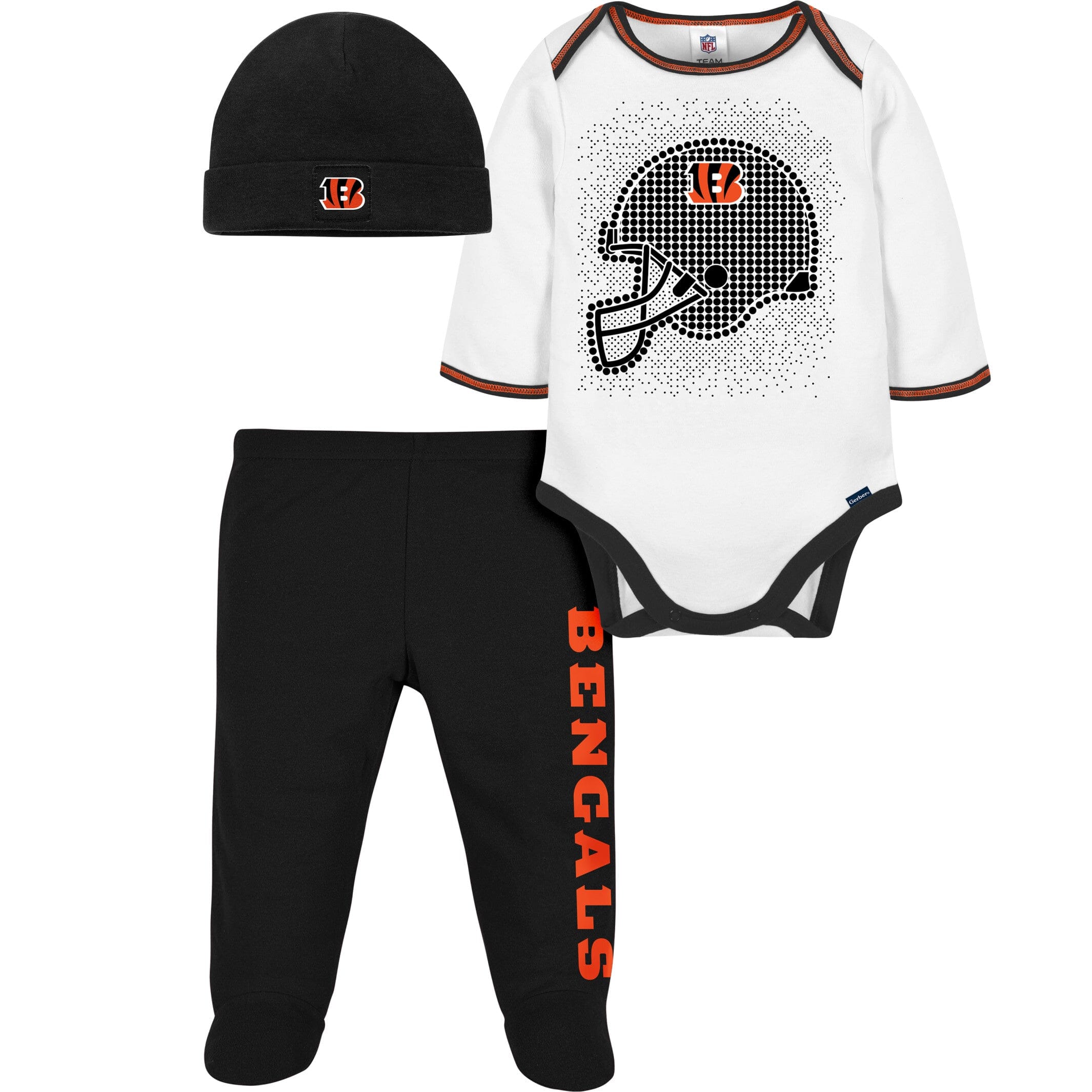 3-Piece Baby Boys Cincinnati Bengals Bodysuit, Footed Pant, & Cap Set