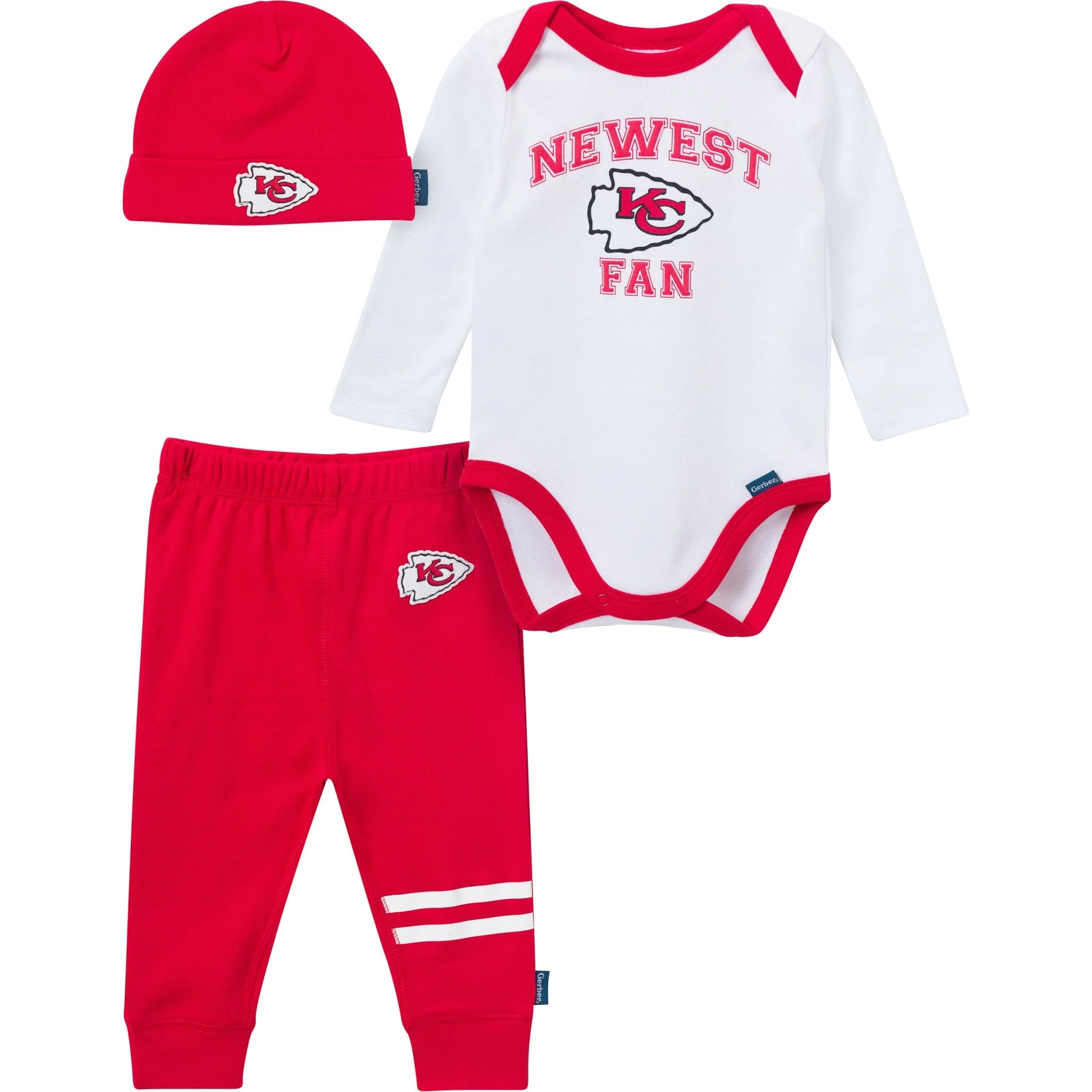 3-Piece Baby Boys Kansas City Chiefs Bodysuit, Active Pant and Cap Set