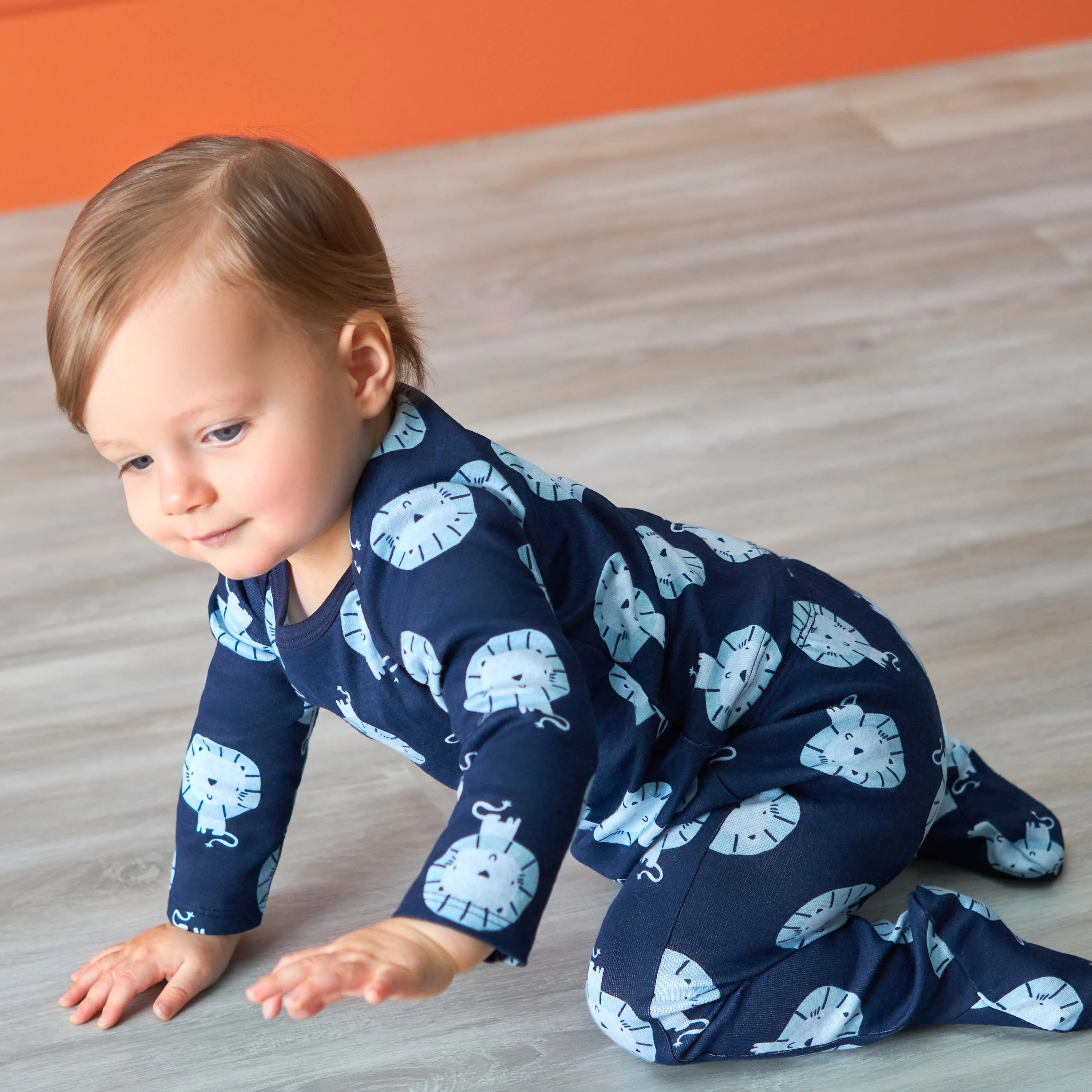 3-Piece Baby Boys Comfy Stretch Lion Long Sleeve Shirt, Footed Pant, & Cap Set - Image 2