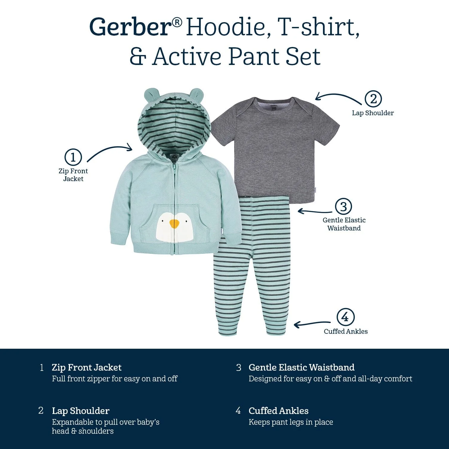 3-Piece Baby Boys Penguin Hoodie, T-Shirt & Active Pant Set - Image 8