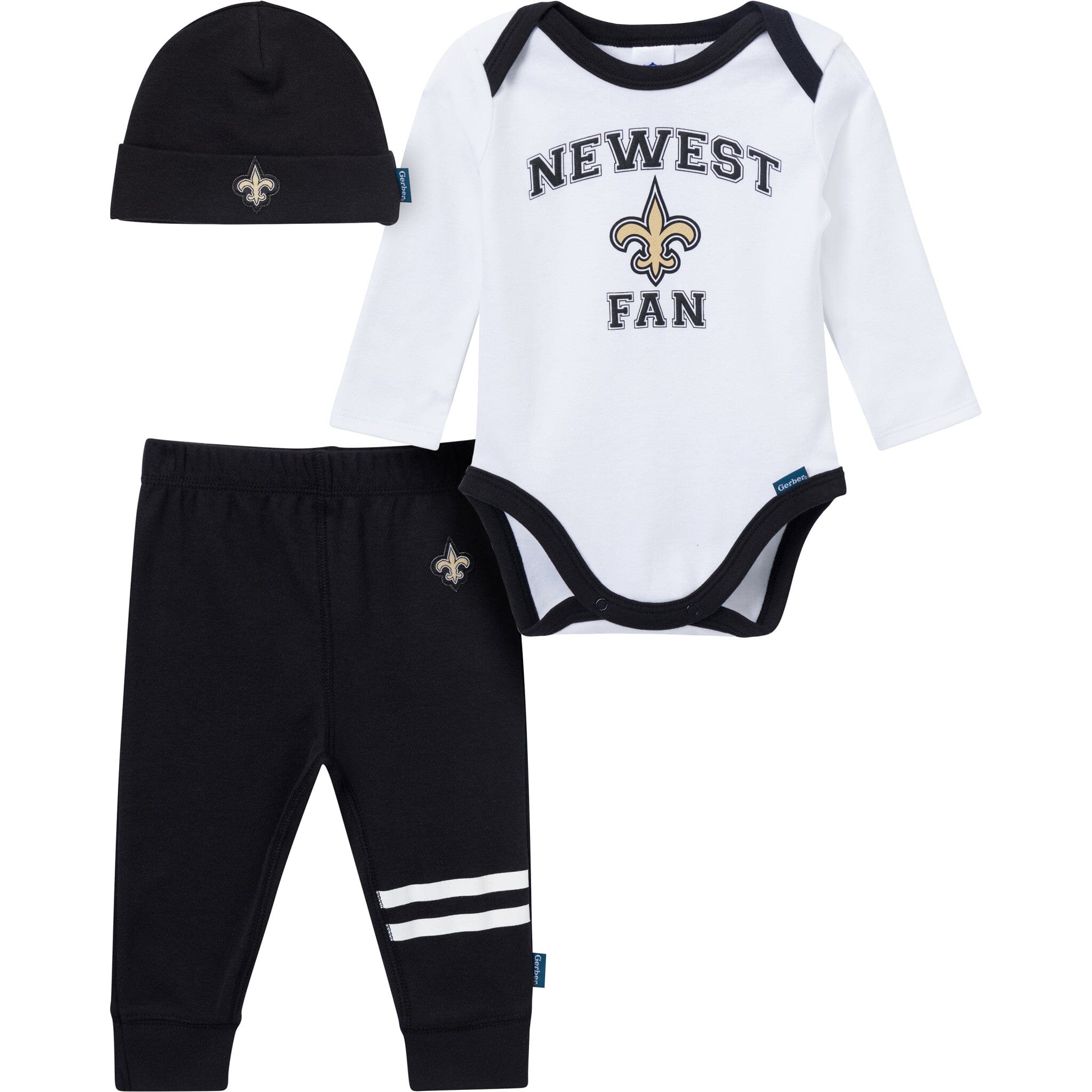 3-Piece Baby Boys New Orleans Saints Bodysuit, Active Pant and Cap Set