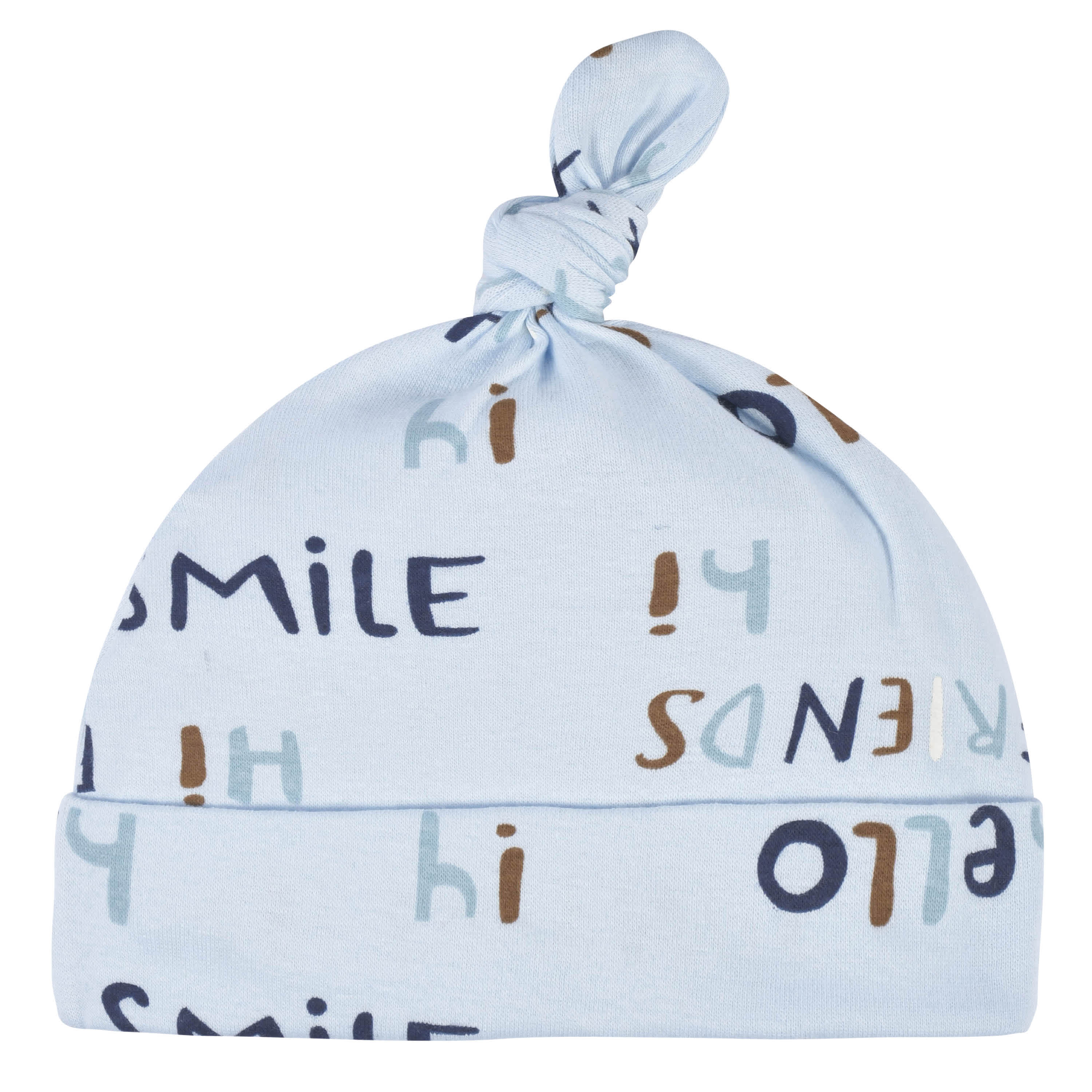 3-Piece Baby Boys Comfy Stretch "Smile" Long Sleeve Shirt, Footed Pant, & Cap Set - Image 2