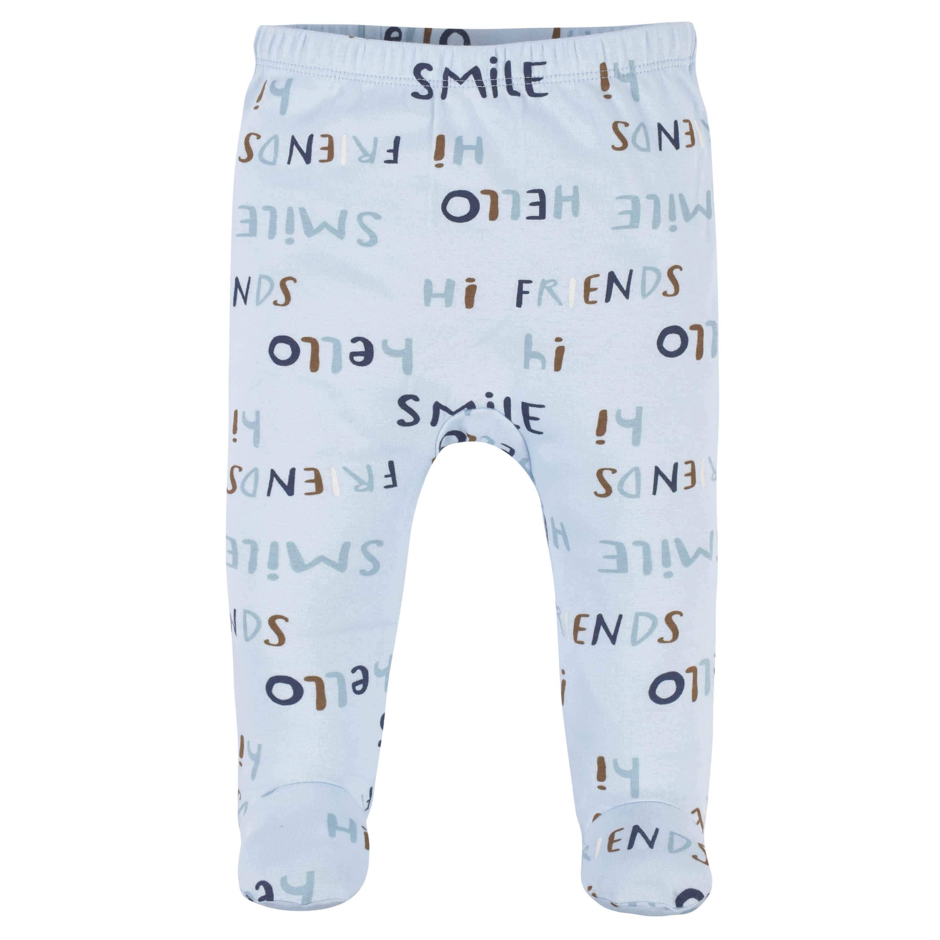 3-Piece Baby Boys Comfy Stretch "Smile" Long Sleeve Shirt, Footed Pant, & Cap Set - Image 4