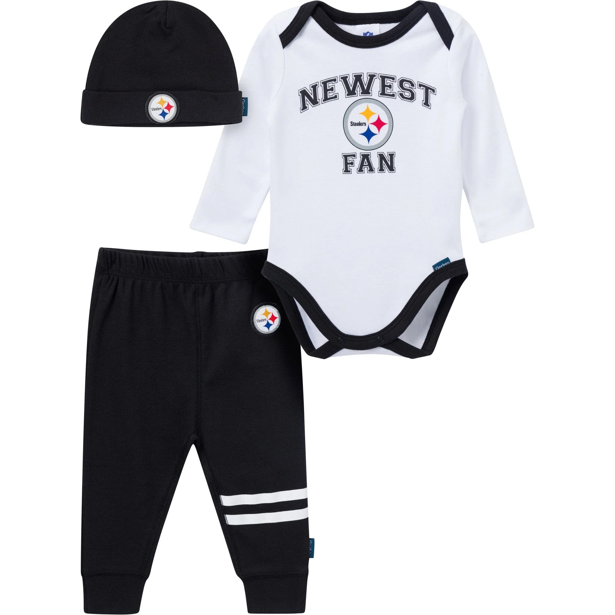 3-Piece Baby Boys Pittsburgh Steelers Bodysuit, Active Pant and Cap Set