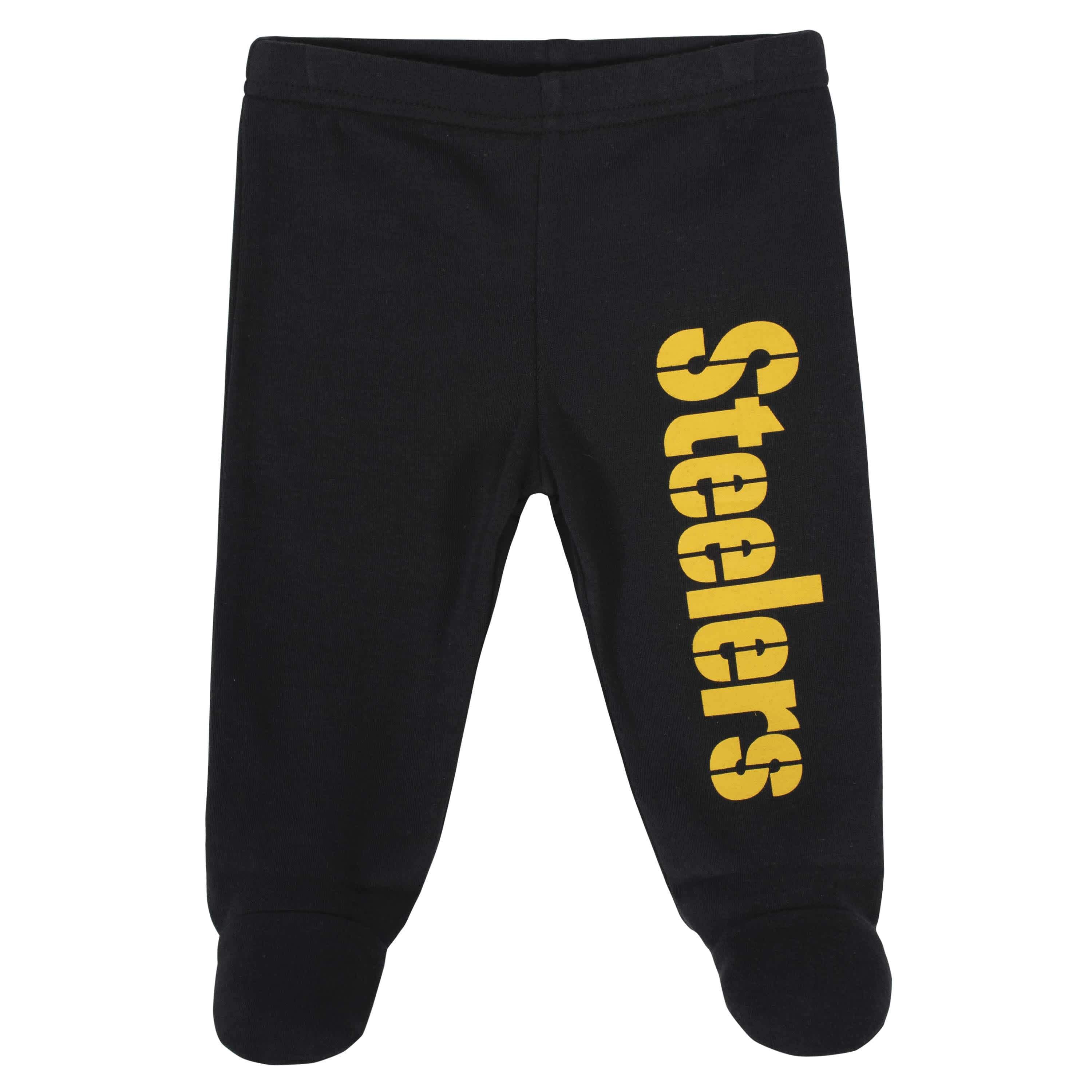 Pittsburgh Steelers 3-Piece Baby Boys Bodysuit, Footed Pant, and Cap Set - Image 3