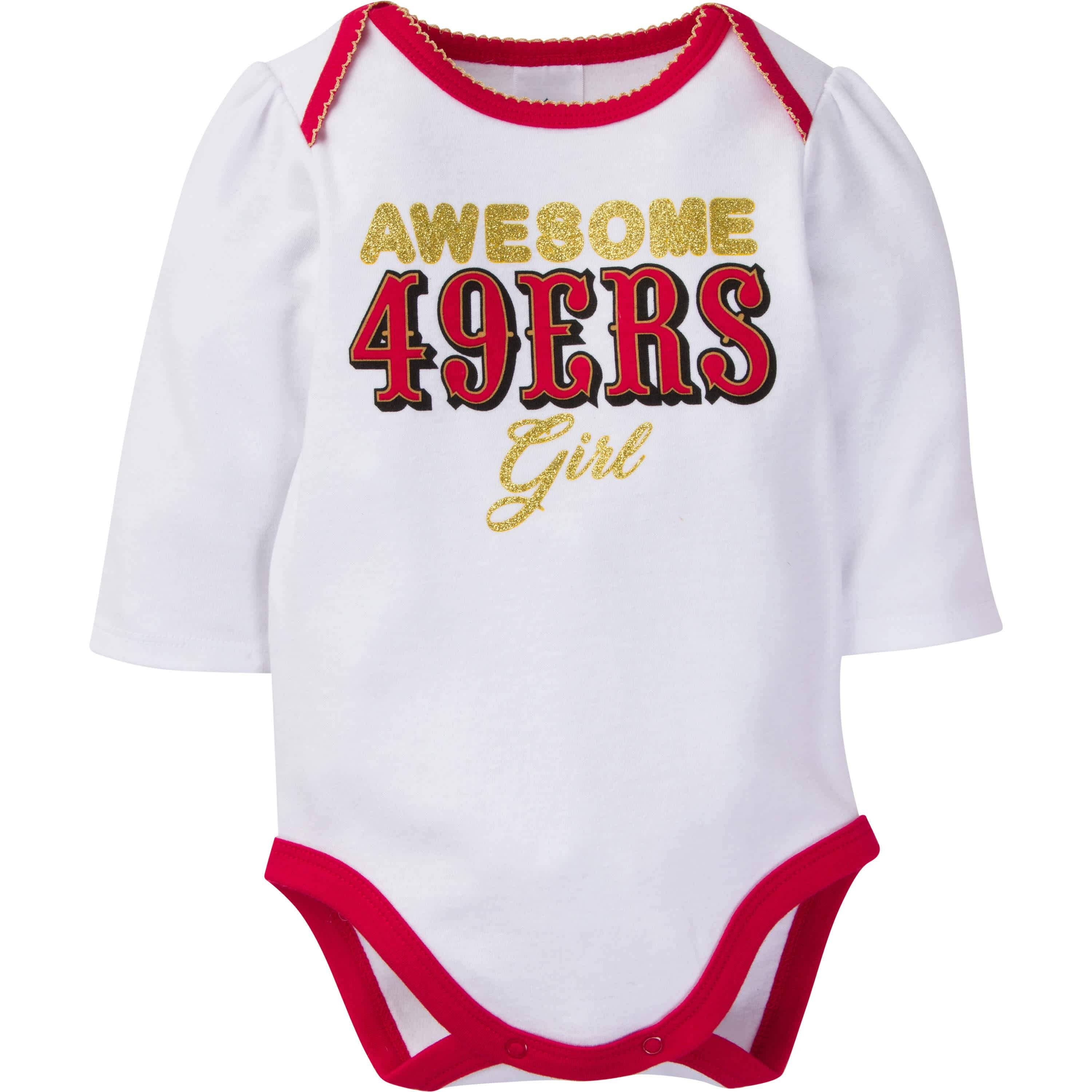 3-Piece Baby Girls 49ers Bodysuit, Footed Pant, & Cap Set - Image 2