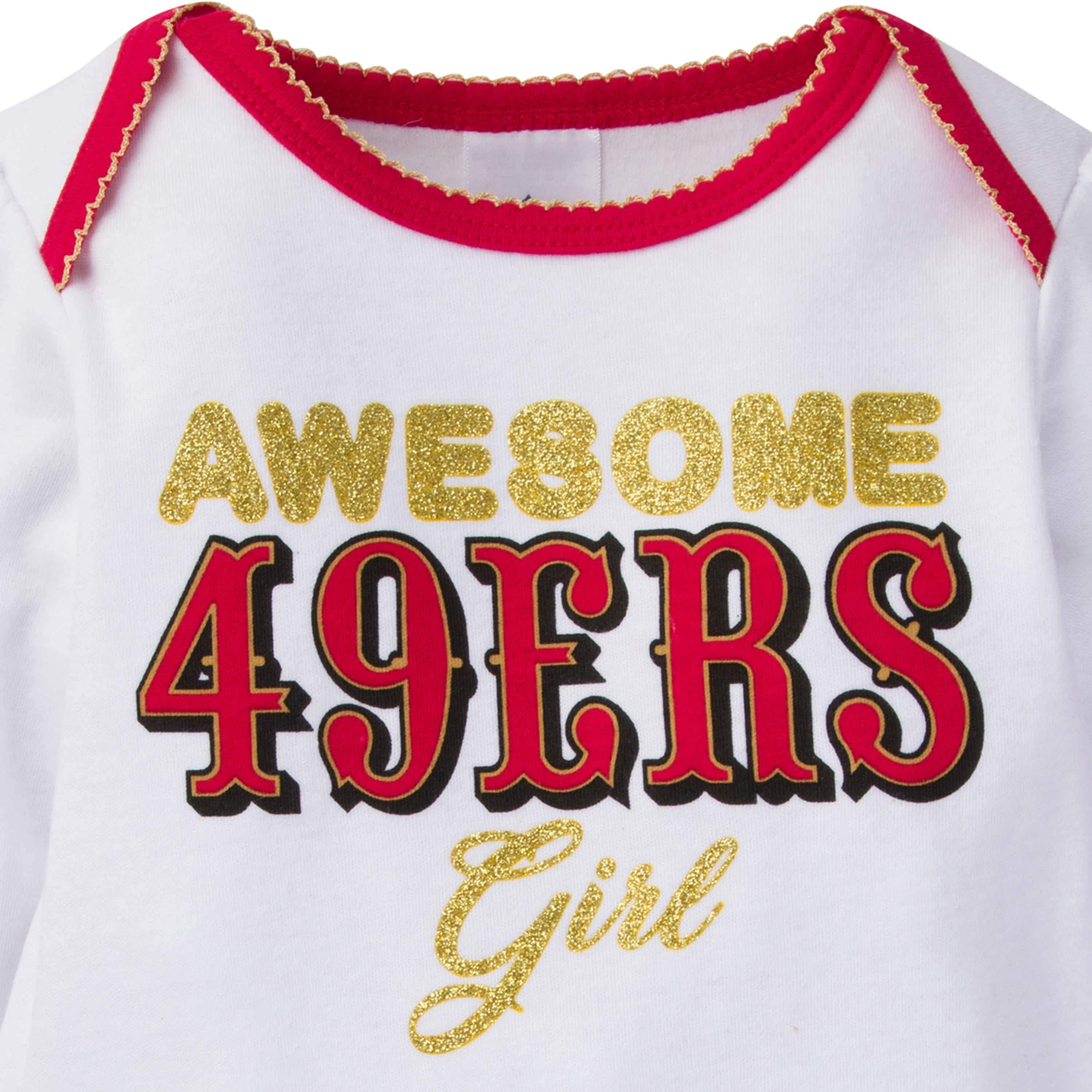 3-Piece Baby Girls 49ers Bodysuit, Footed Pant, & Cap Set - Image 4