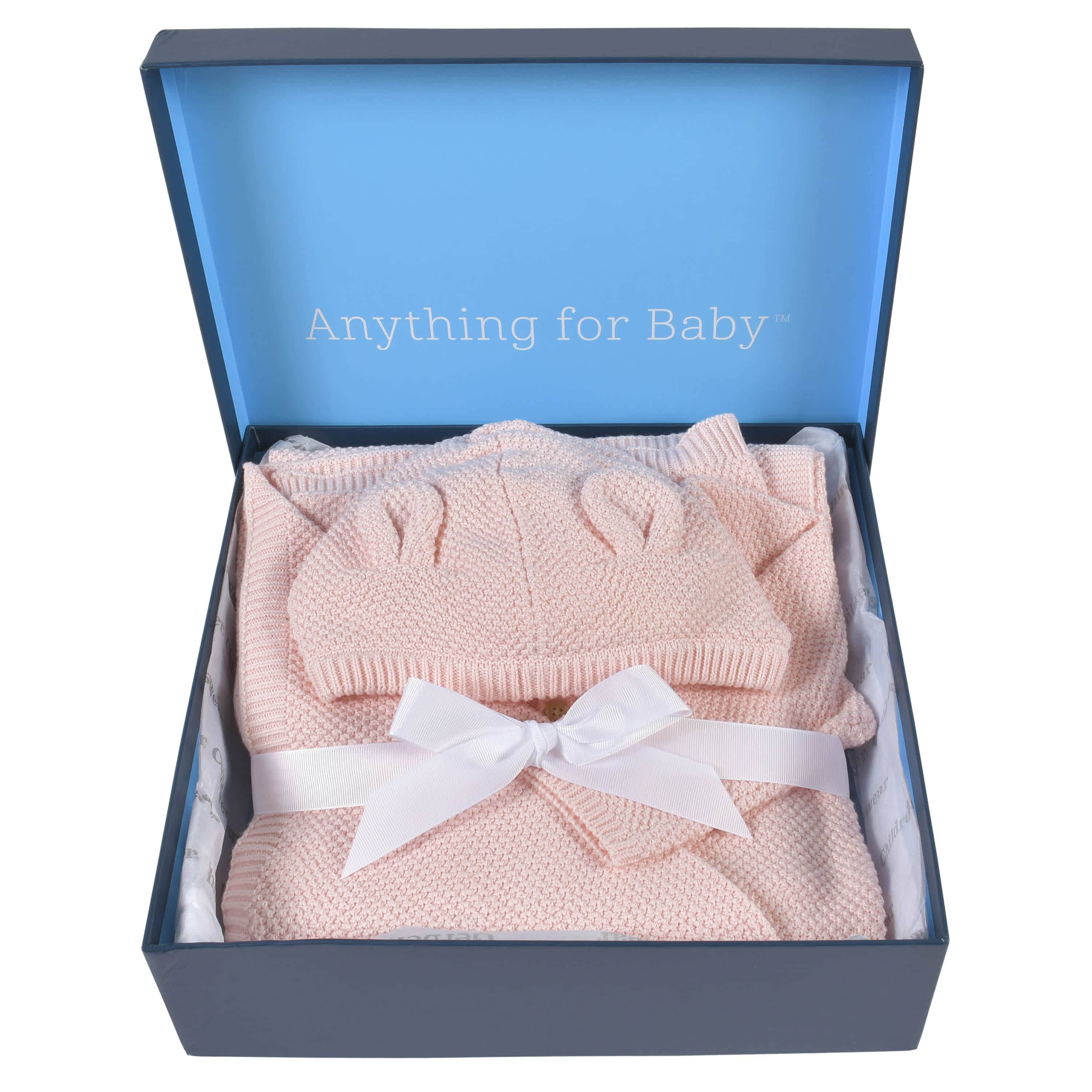 3-Piece Baby Girls Pink Knit Outfit & Blanket Set - Image 2