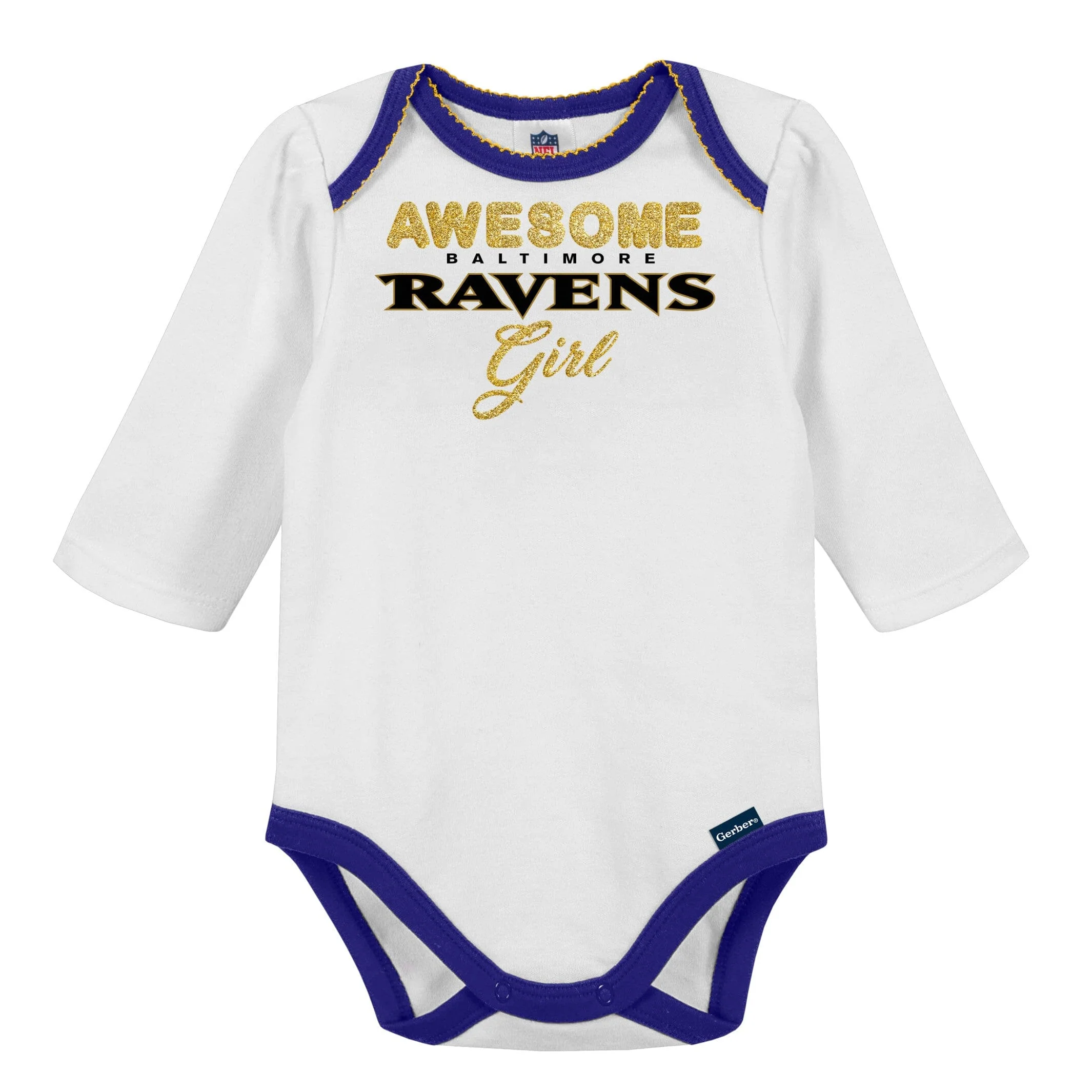 3-Piece Baby Girls Baltimore Ravens Bodysuit, Footed Pant, & Cap Set - Image 2