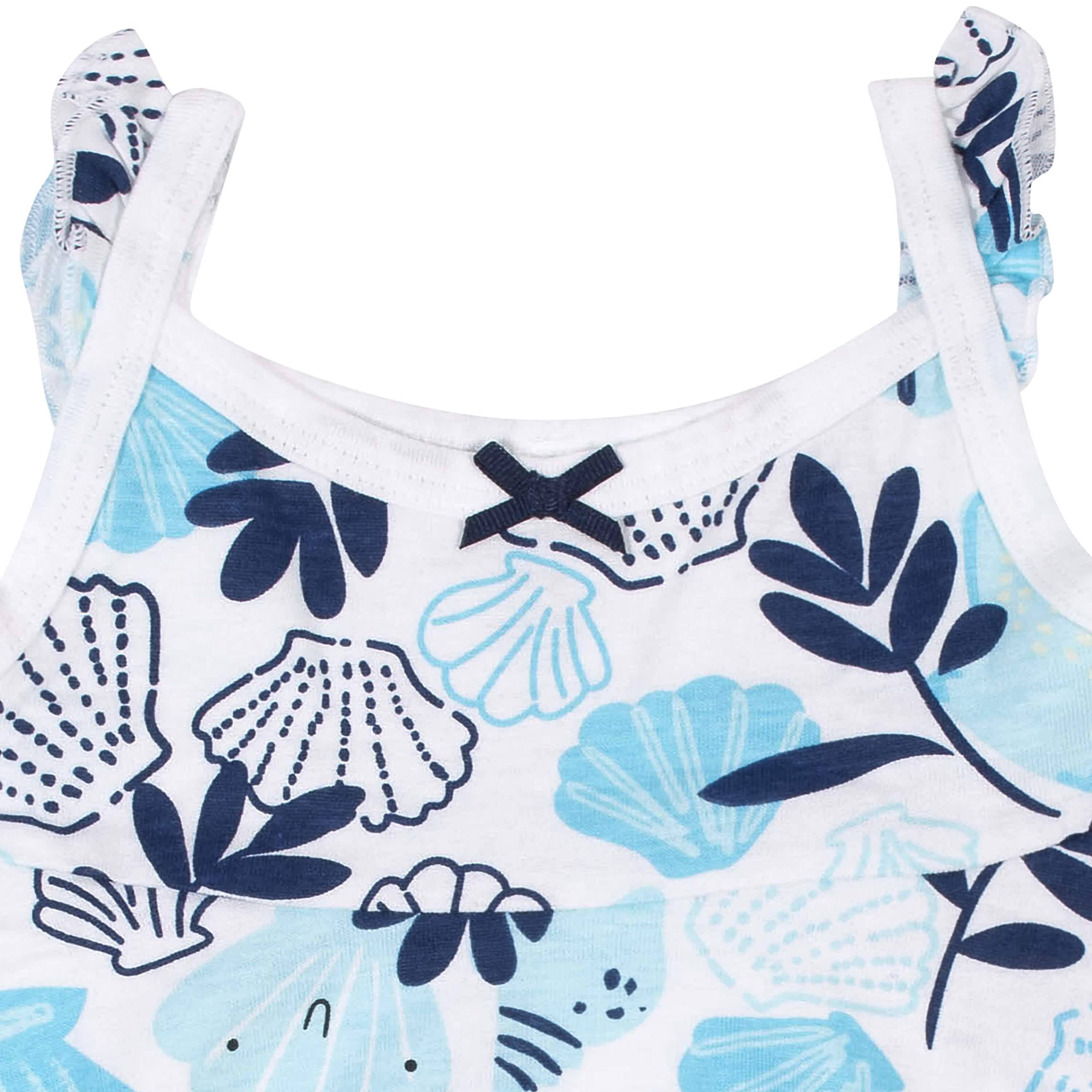 3-Piece Baby & Toddler Girls Sea Shells Dress, Diaper Cover & Sun Hat Set - Image 2