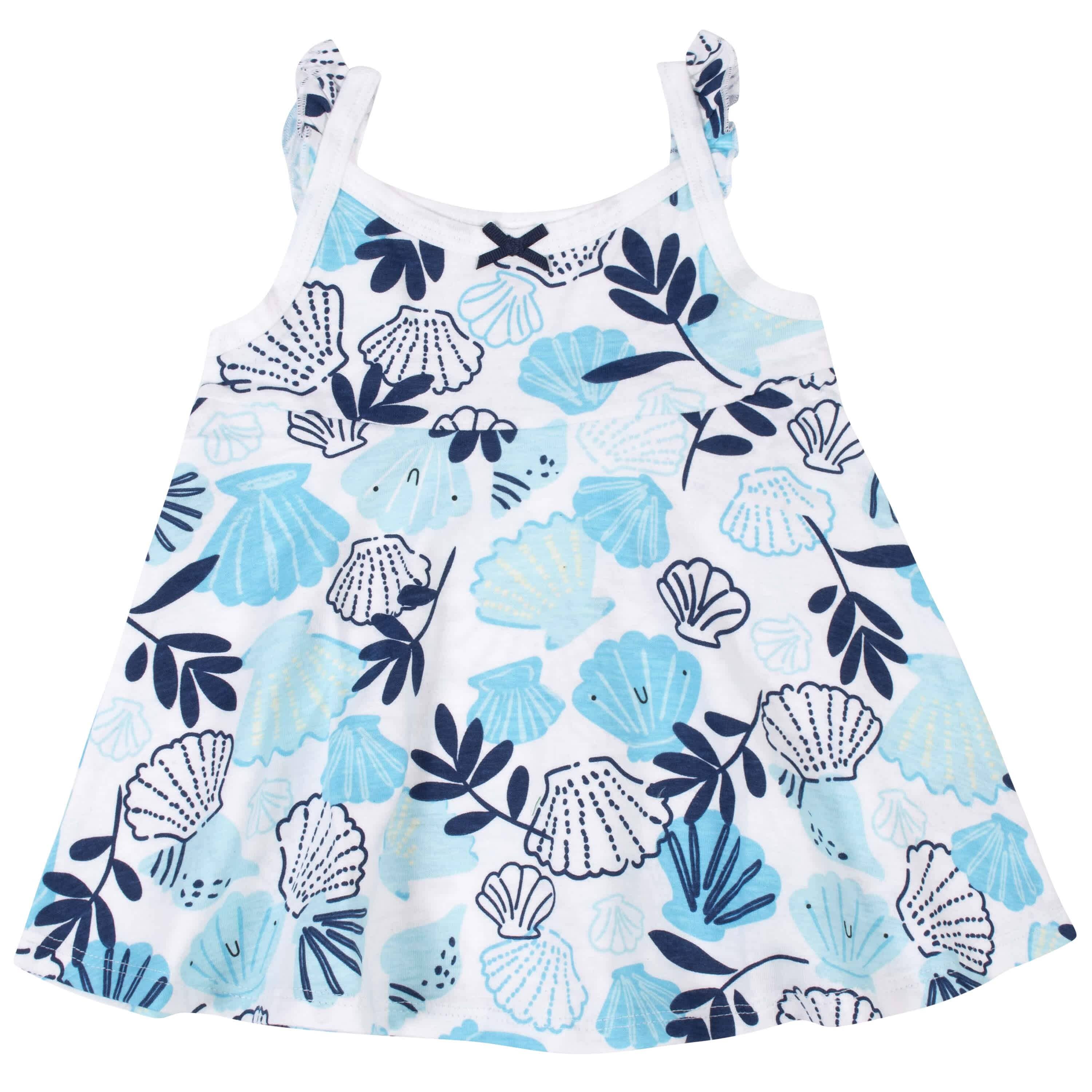 3-Piece Baby & Toddler Girls Sea Shells Dress, Diaper Cover & Sun Hat Set - Image 3
