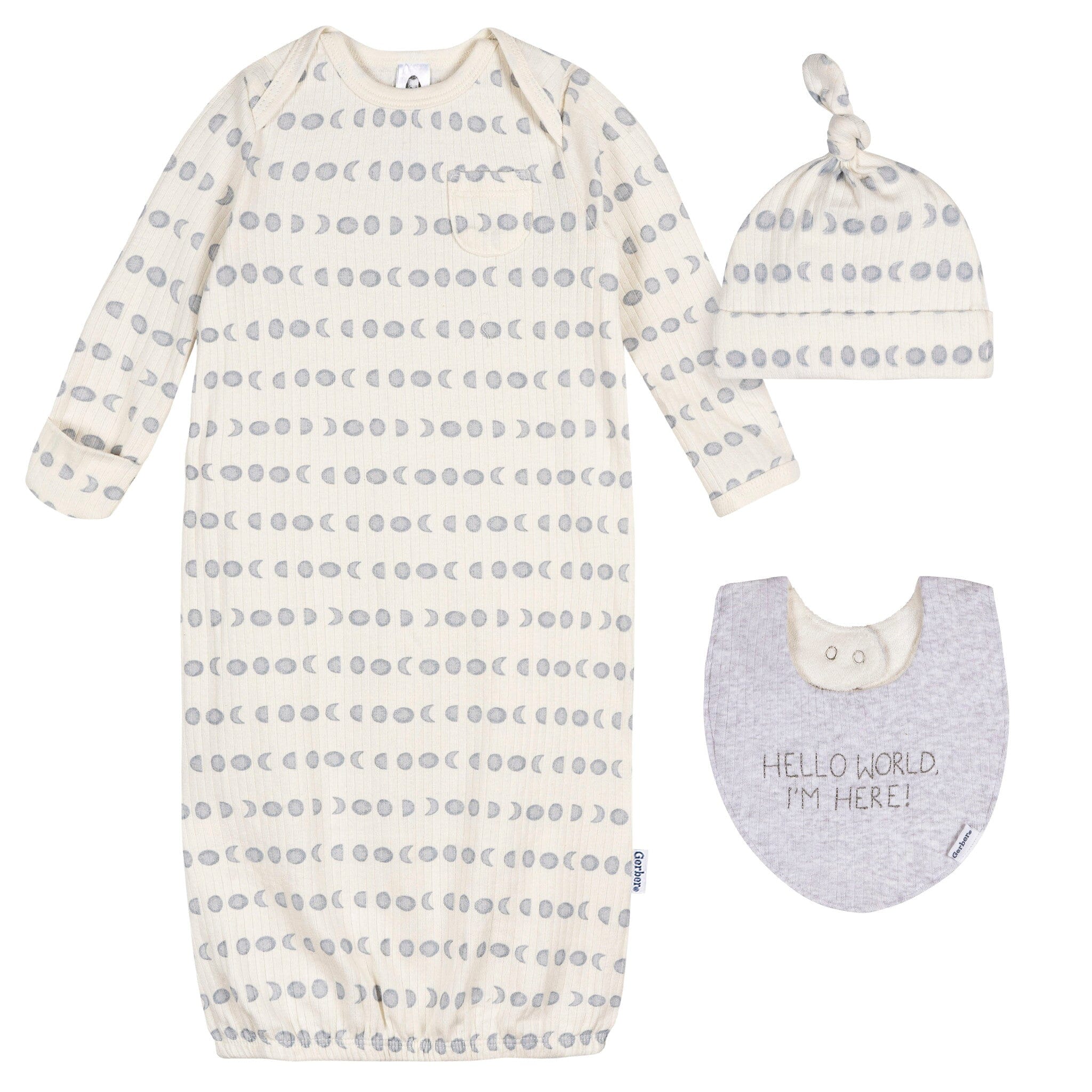 3-Piece Baby Neutral Moons Gown Set