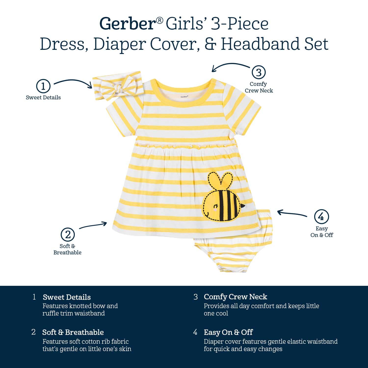 3-Piece Toddler Girls Bee Garden Dress Set, 5T - Image 6
