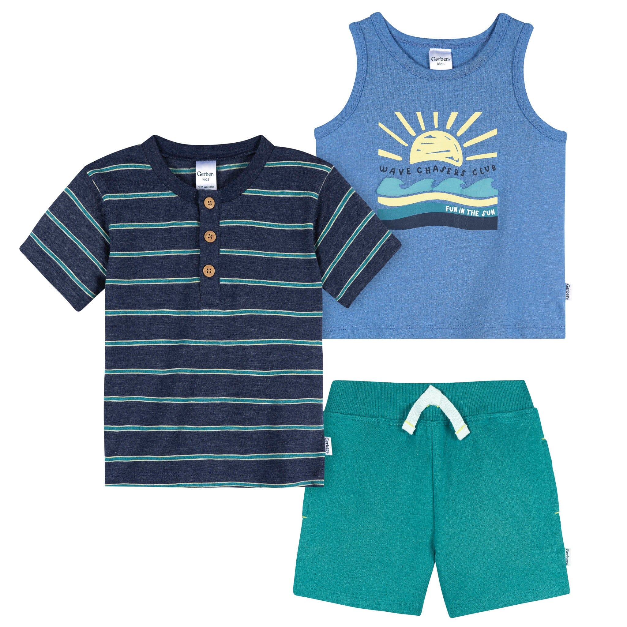 3-Piece Infant & Toddler Boys Chasing Waves T-Shirts & Shorts