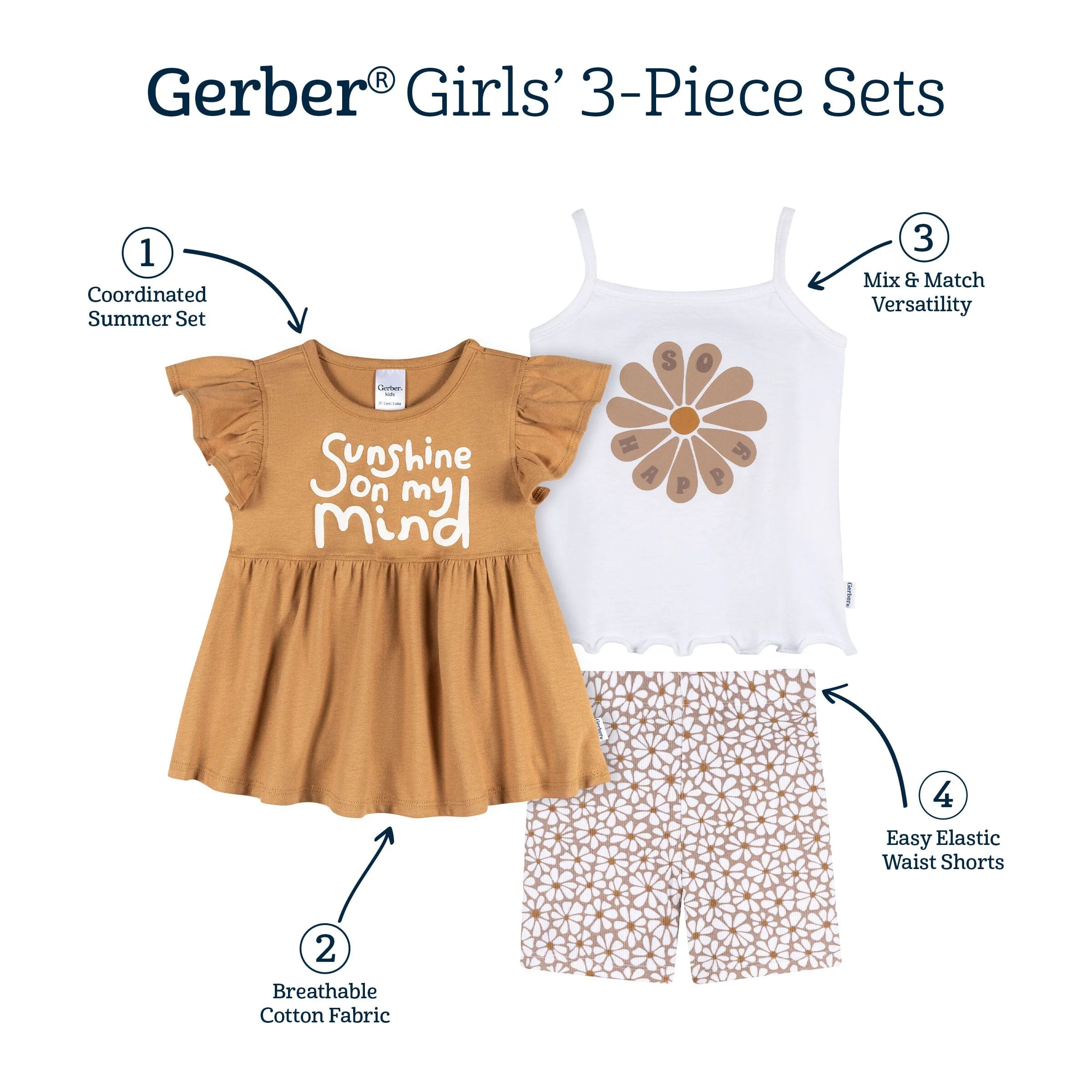 3-Piece Infant & Toddler Girls Daisy Sunshine T-Shirts & Shorts - Image 7